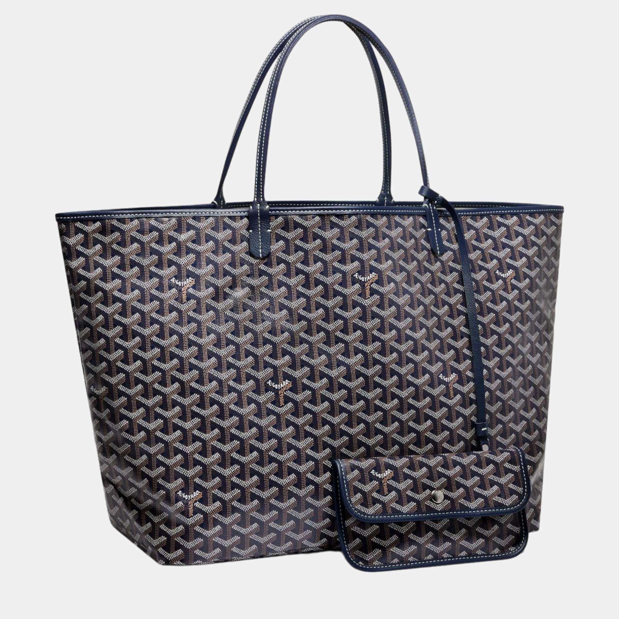 Pre Owned Goyard Navy Blue Goyardine Coated Canvas and Leather Saint Louis GM Tote