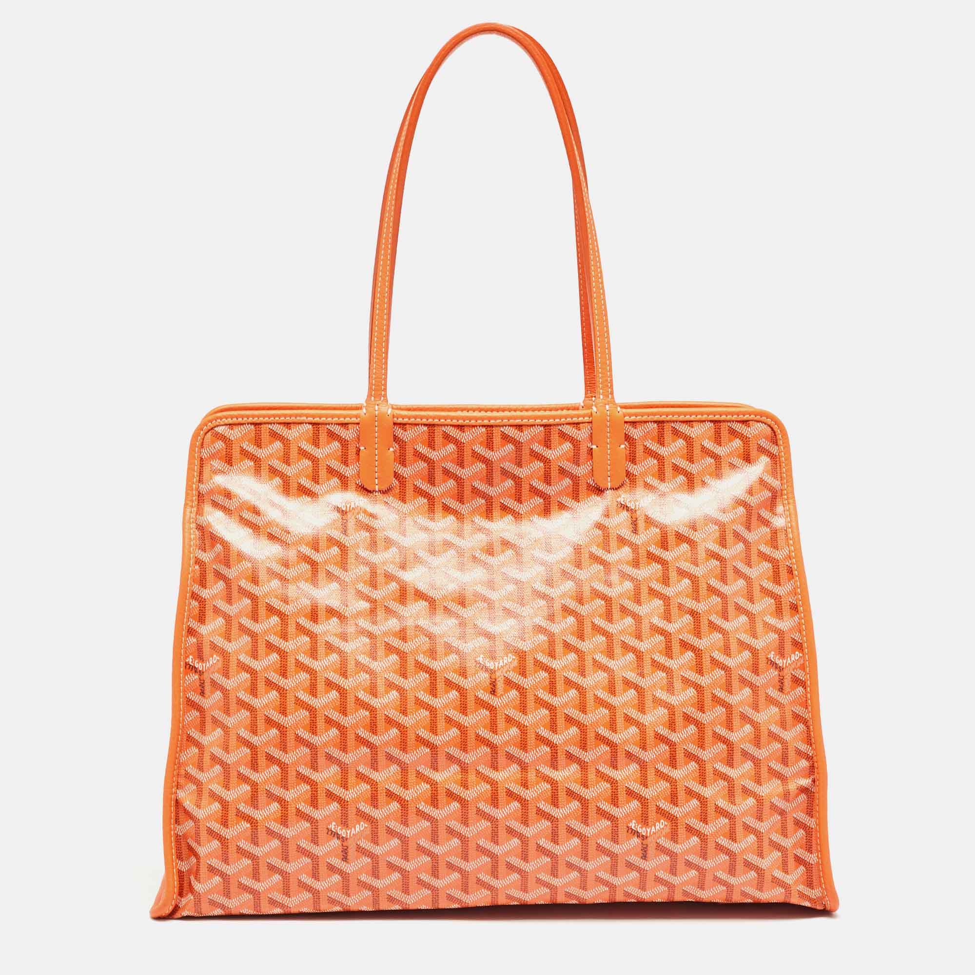 Pre Owned Goyard Orange Goyardine Coated Canvas and Leather Hardy PM Tote