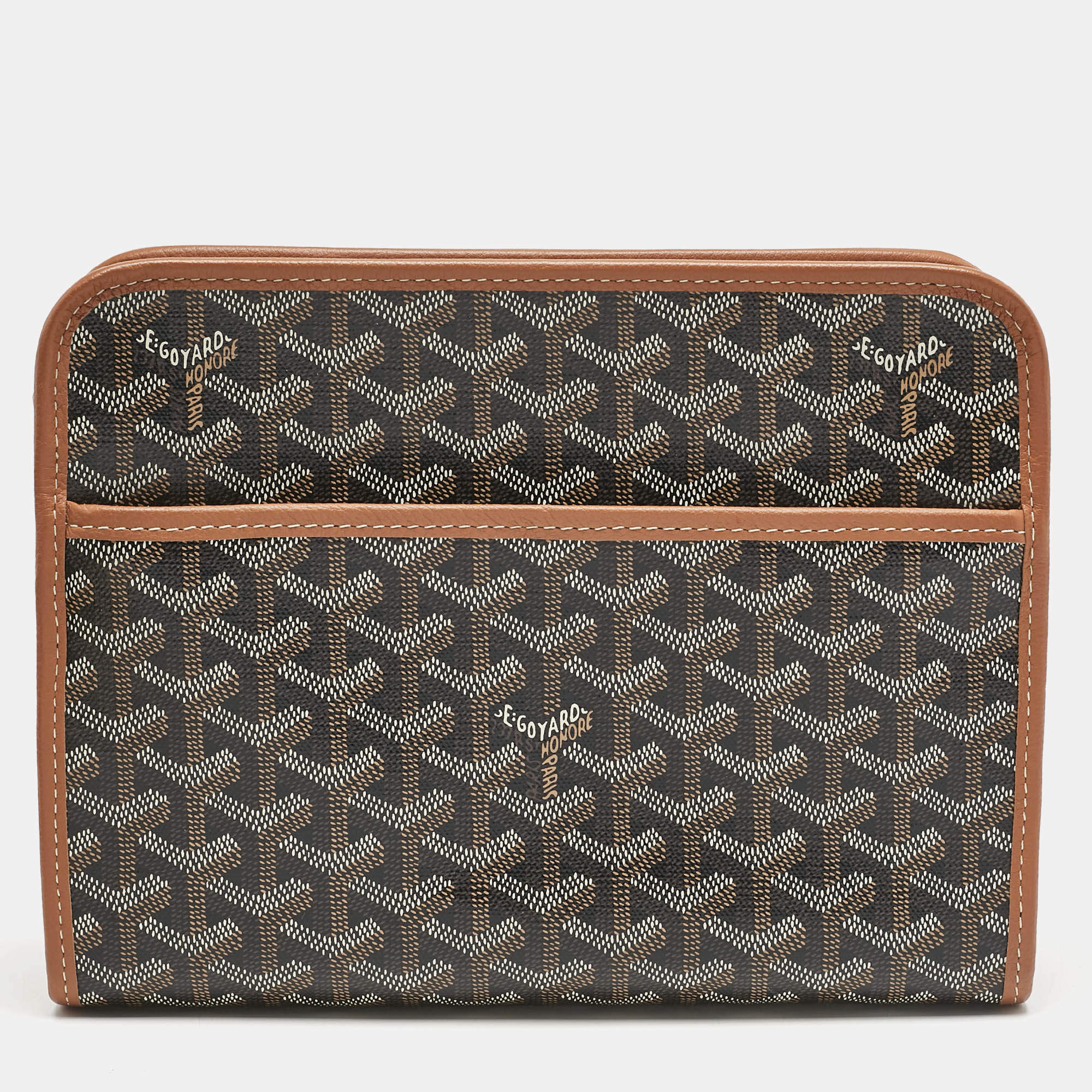 Goyard Brown Goyardine Coated Canvas and Leather Jouvence MM Toiletry Pouch