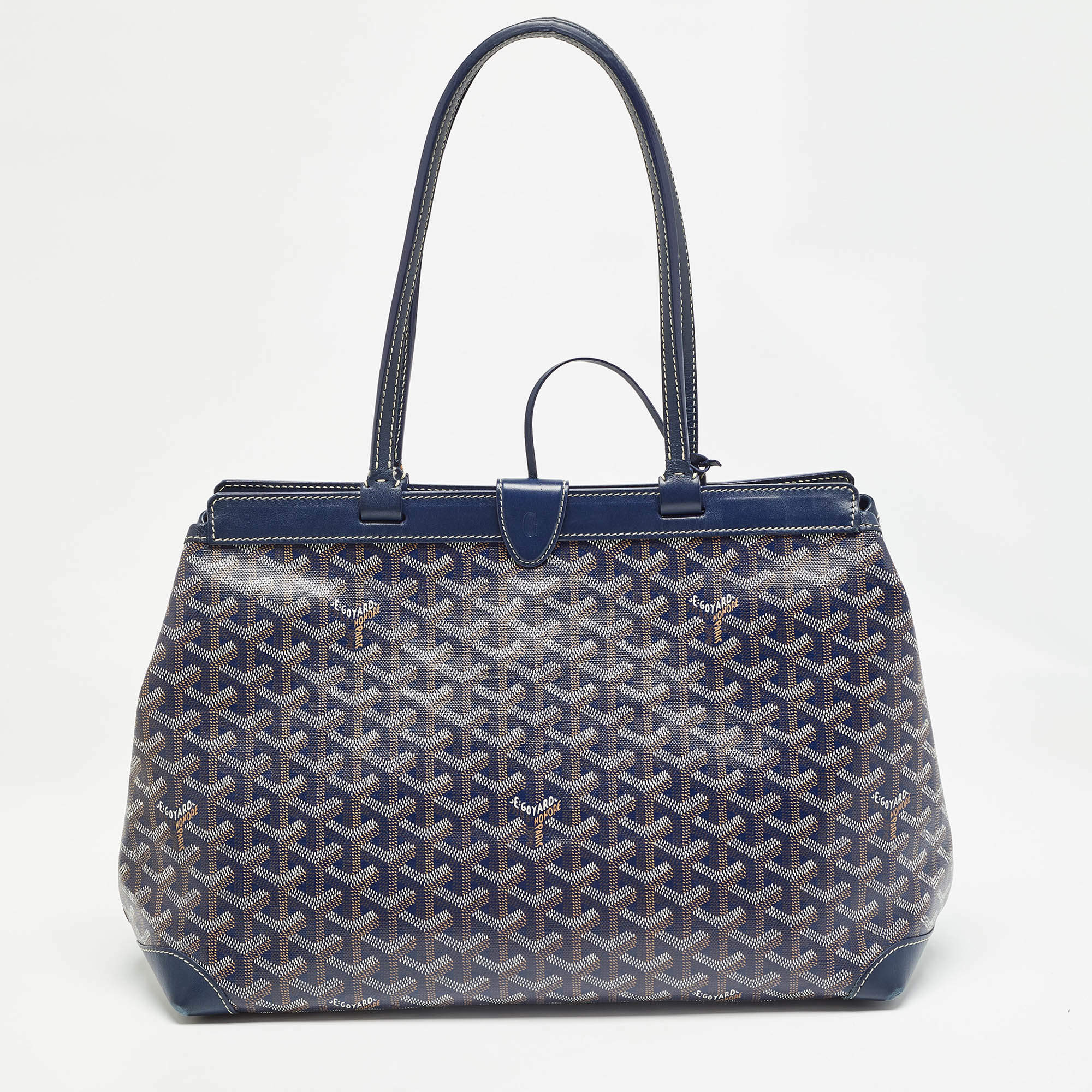 Goyard Navy Blue Goyardine Coated Canvas and Leather Bellechasse PM Tote