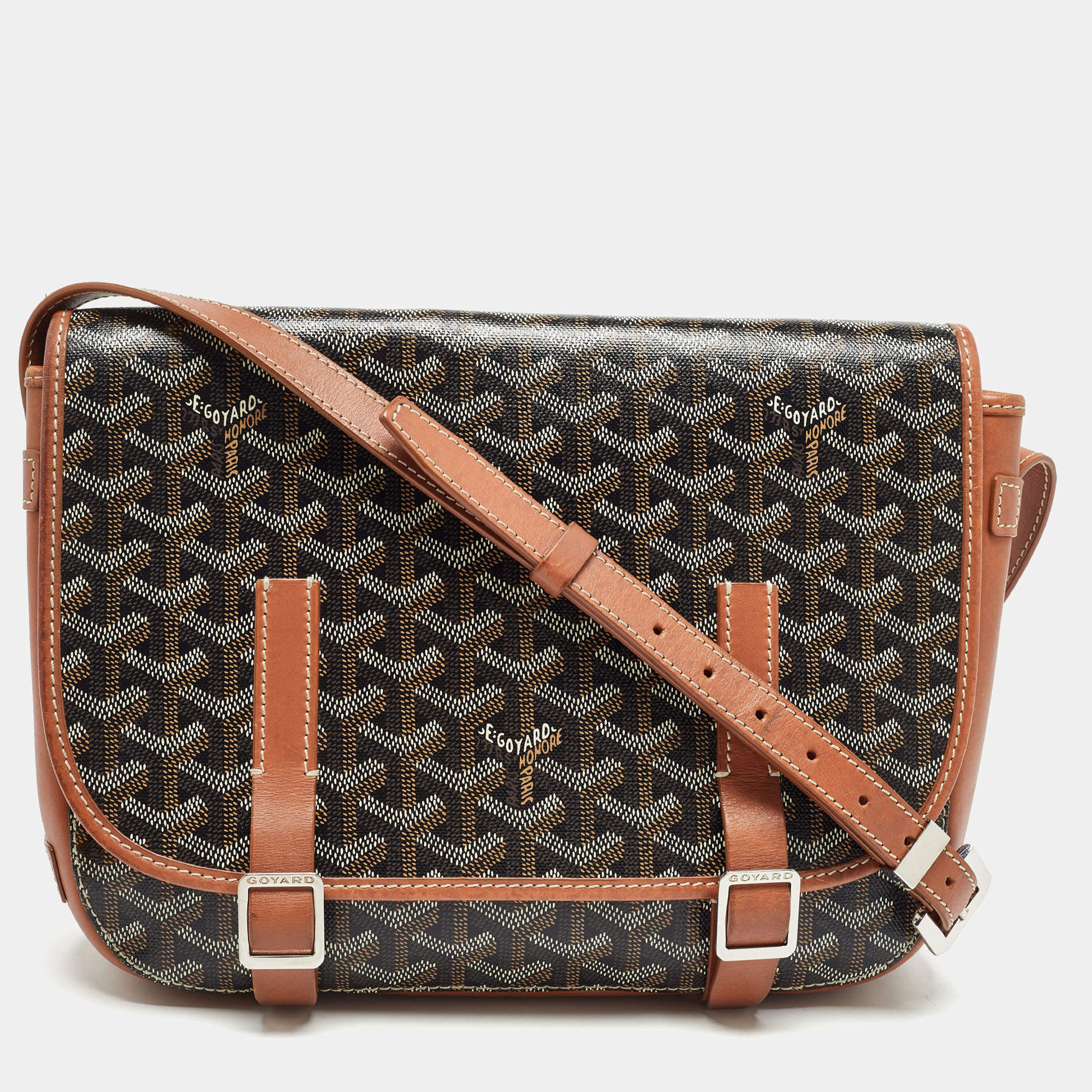Goyard Brown Goyardine Coated Canvas and Leather Belvedere MM Saddle Bag