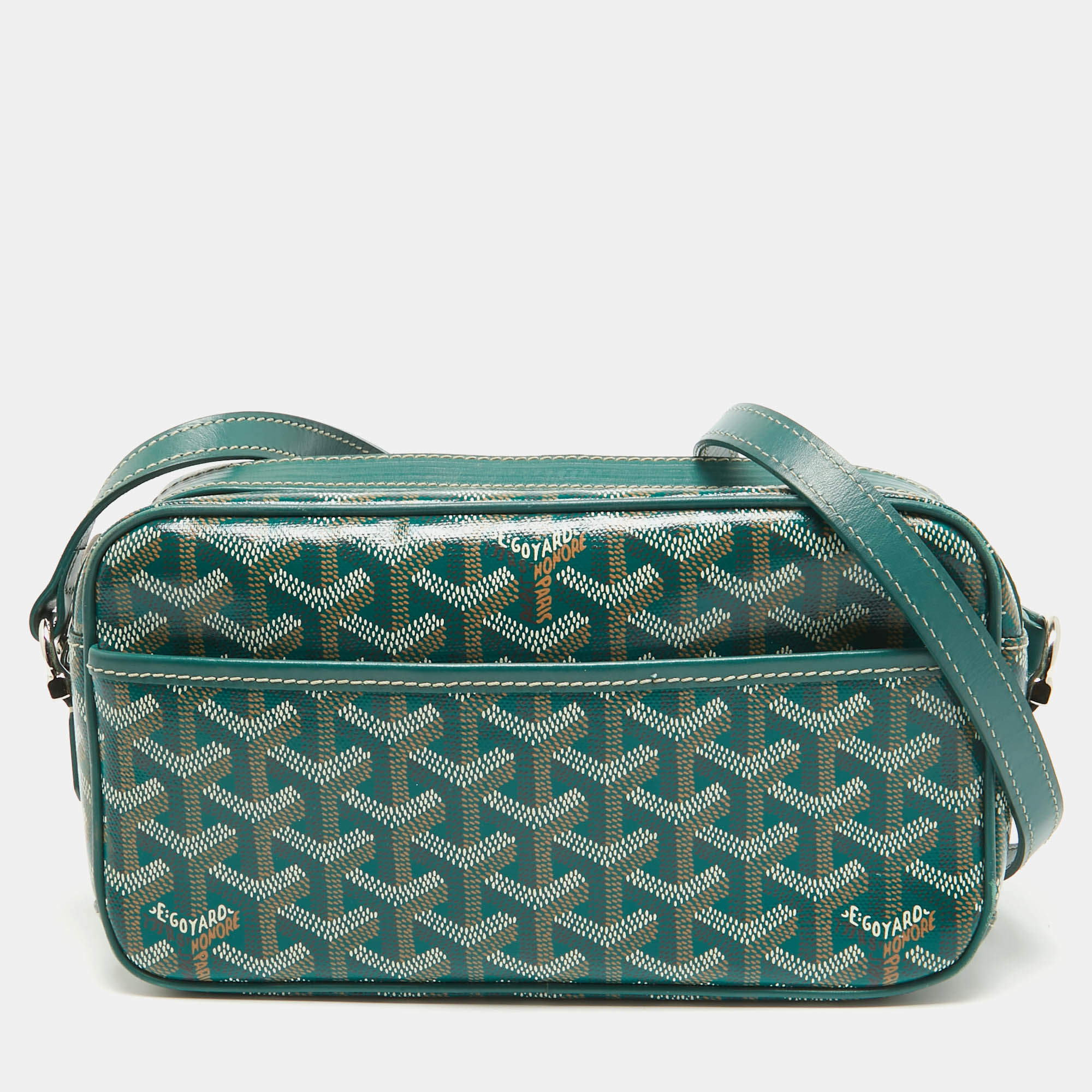 Pre Owned Goyard Green Coated Canvas and Leather Cap Vert Crossbody Bag