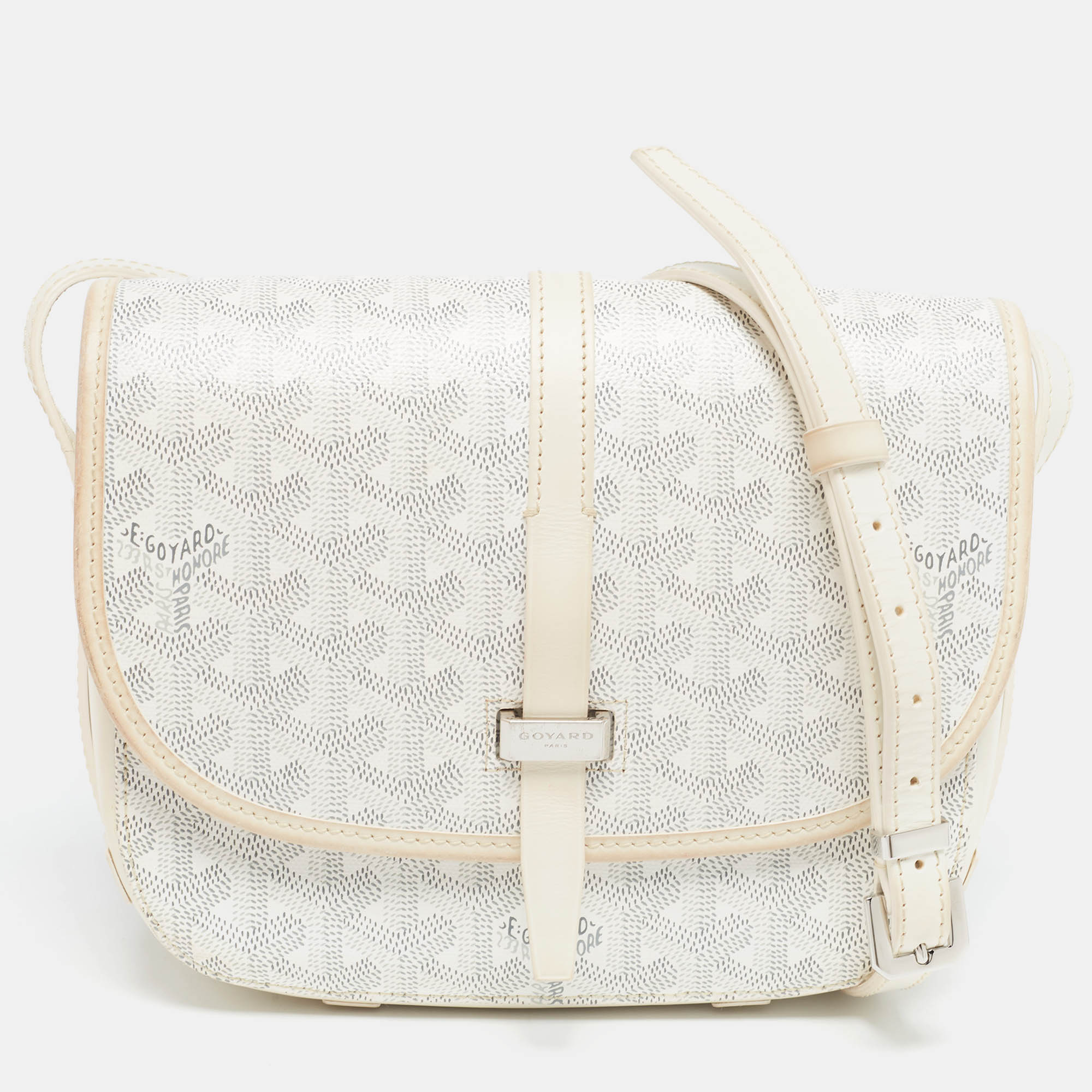 Goyard White Goyardine Coated Canvas and Leather Belvedere PM Bag