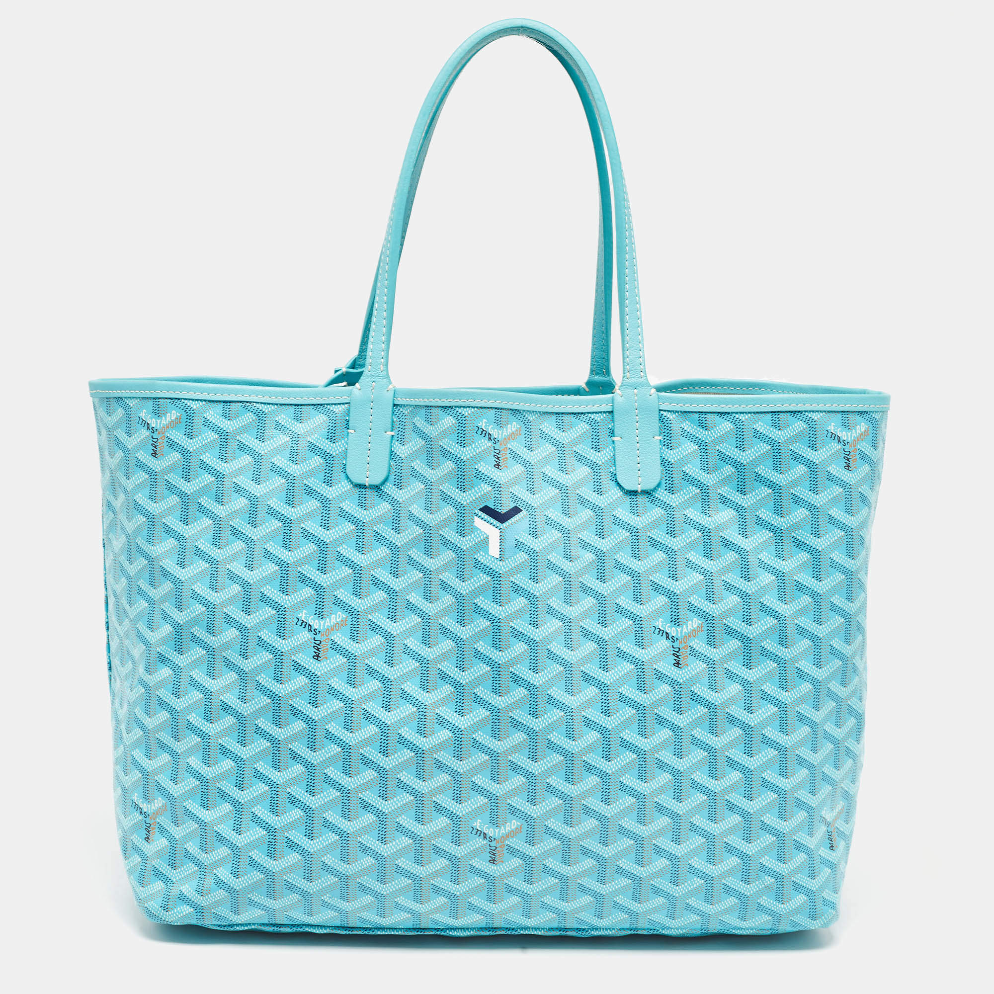 Pre Owned Goyard Blue Coated Canvas Leather Small Saint Louis Tote