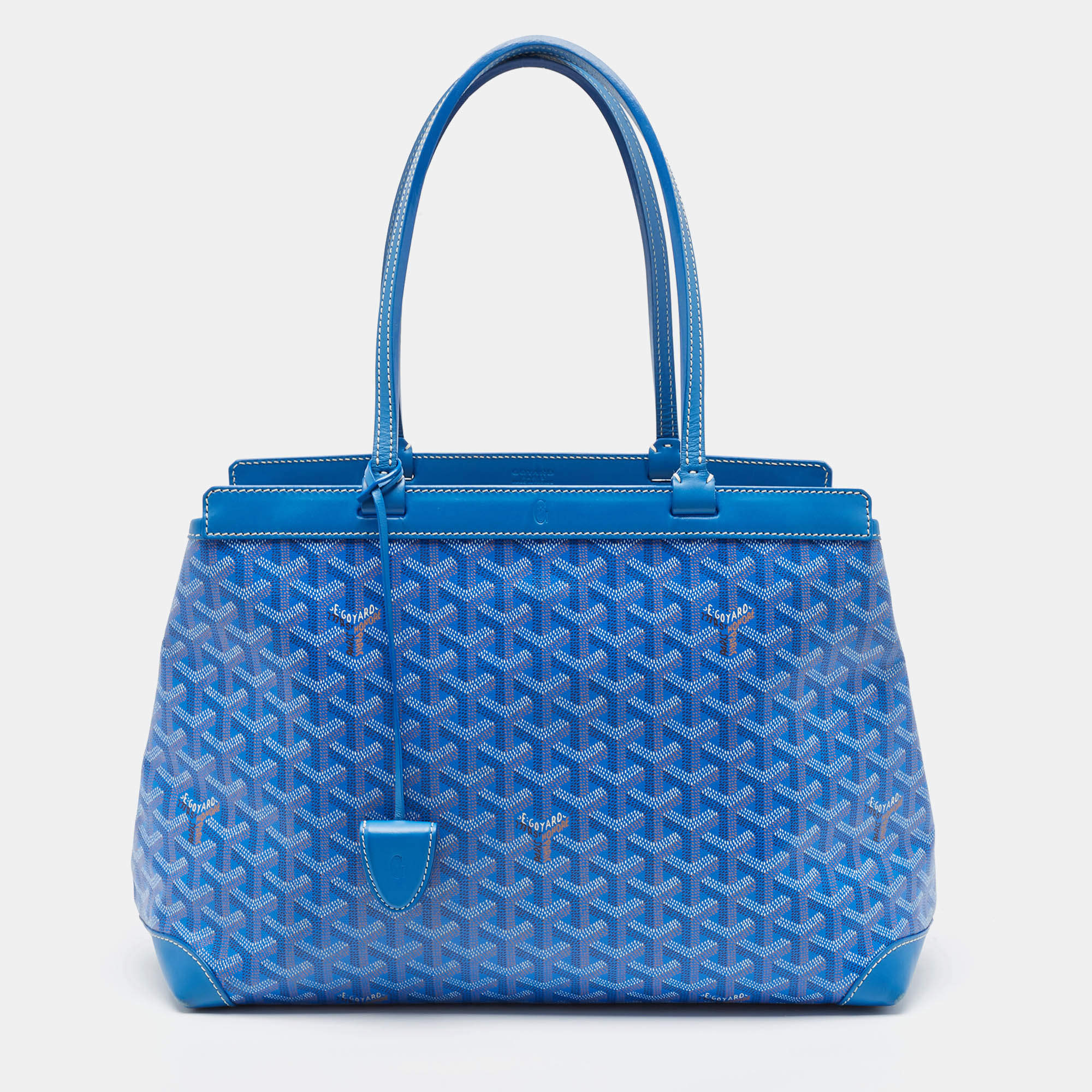 Pre Owned Goyard Blue Goyardine Coated Canvas and Leather Bellechasse PM Tote