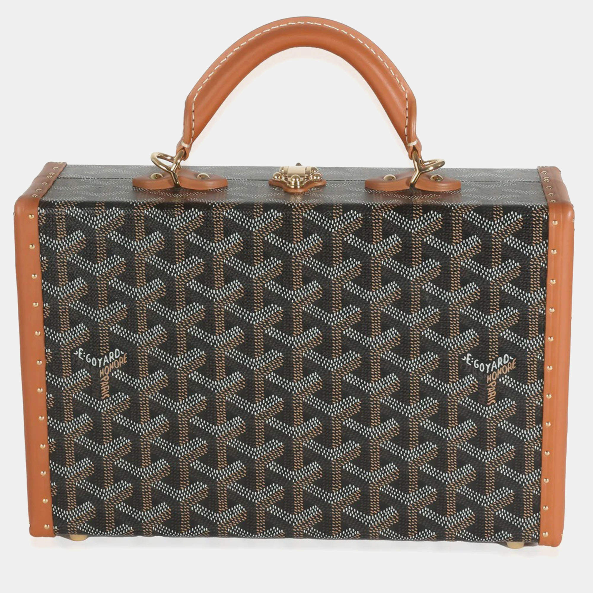 Goyard Black Tan Goyardine Canvas Grand Hotel Trunk Bag