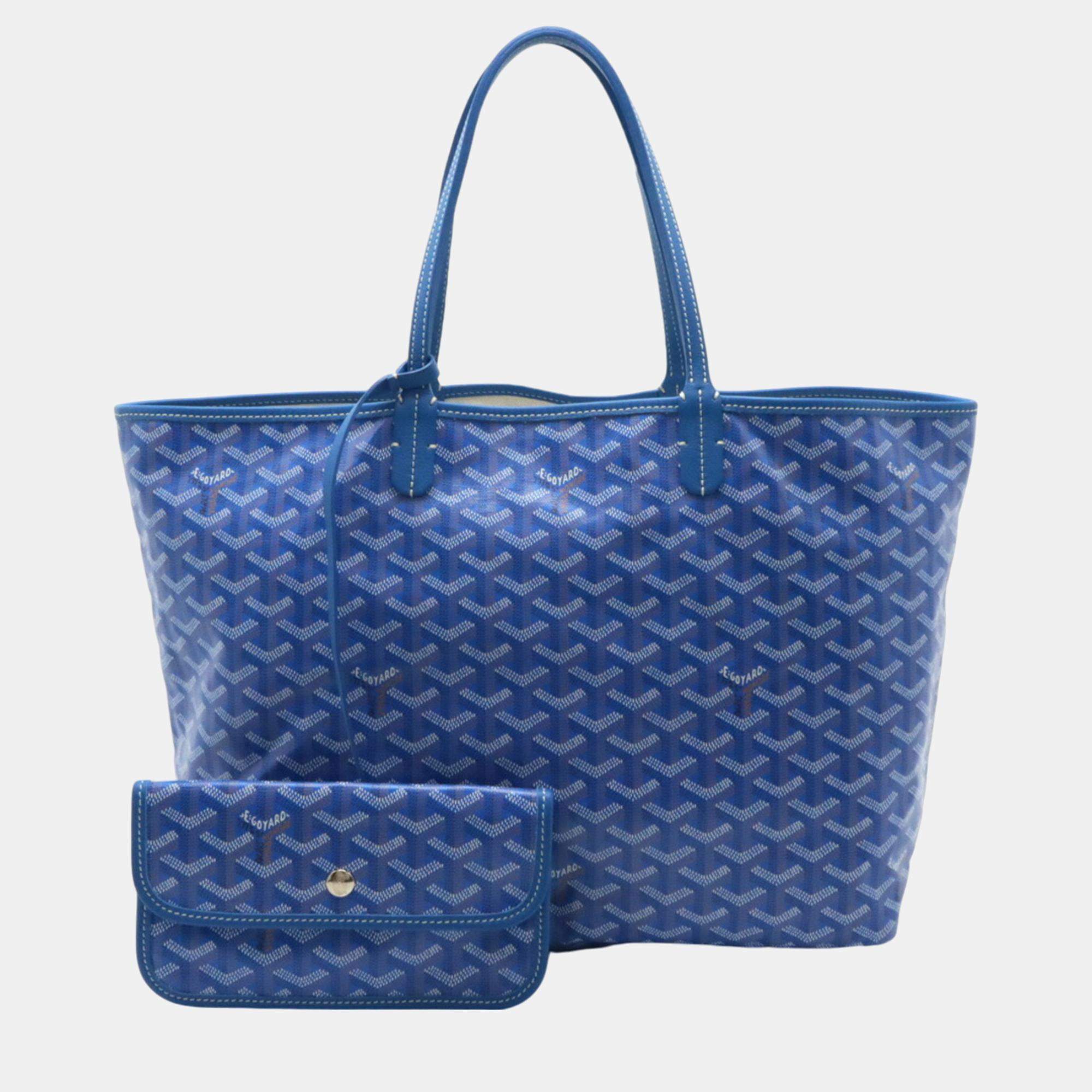 Goyard Blue White Coated Canvas Leather Saint Louis PM Tote Bag