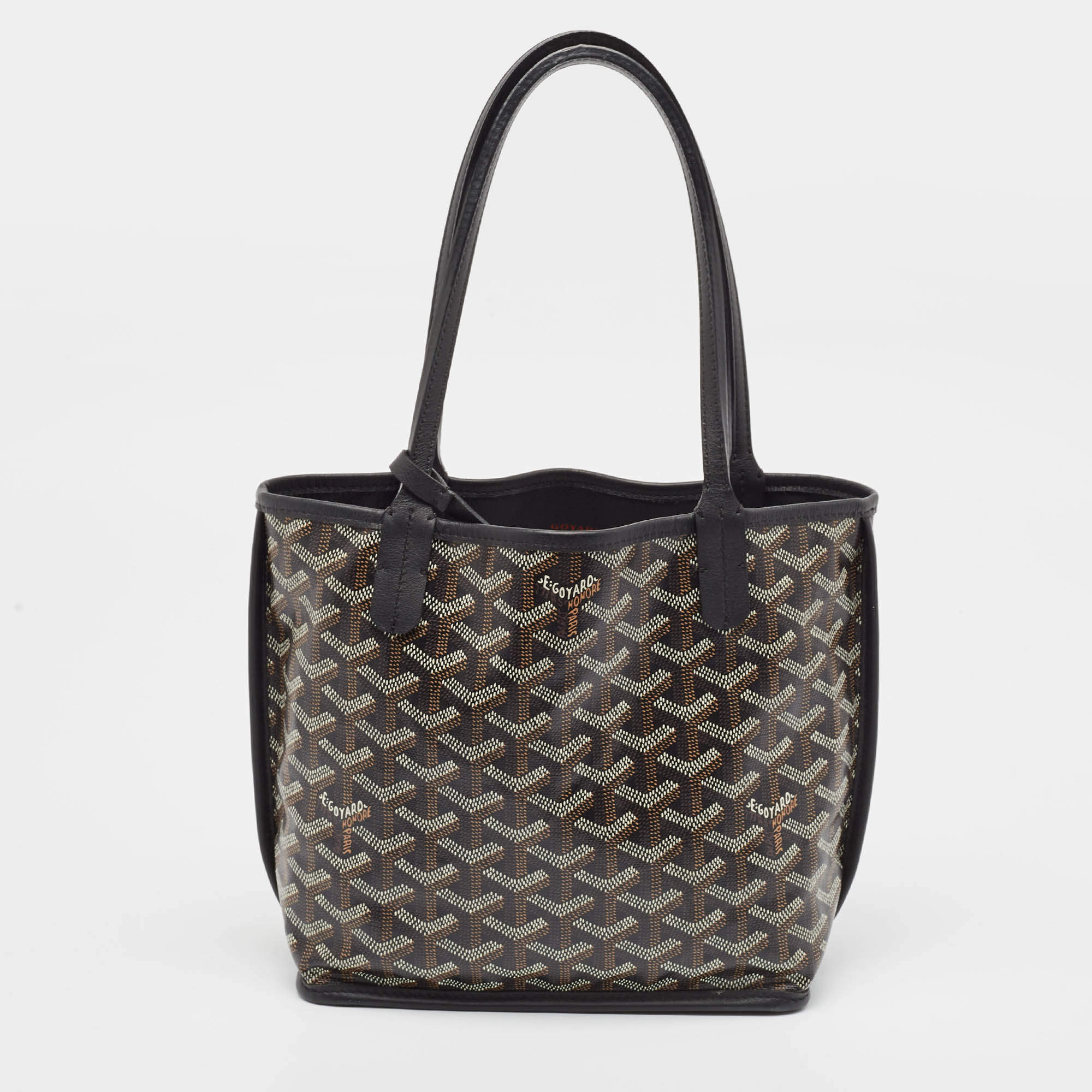 Pre Owned Goyard Black Goyardine Coated Canvas Mini Reversible Anjou Tote