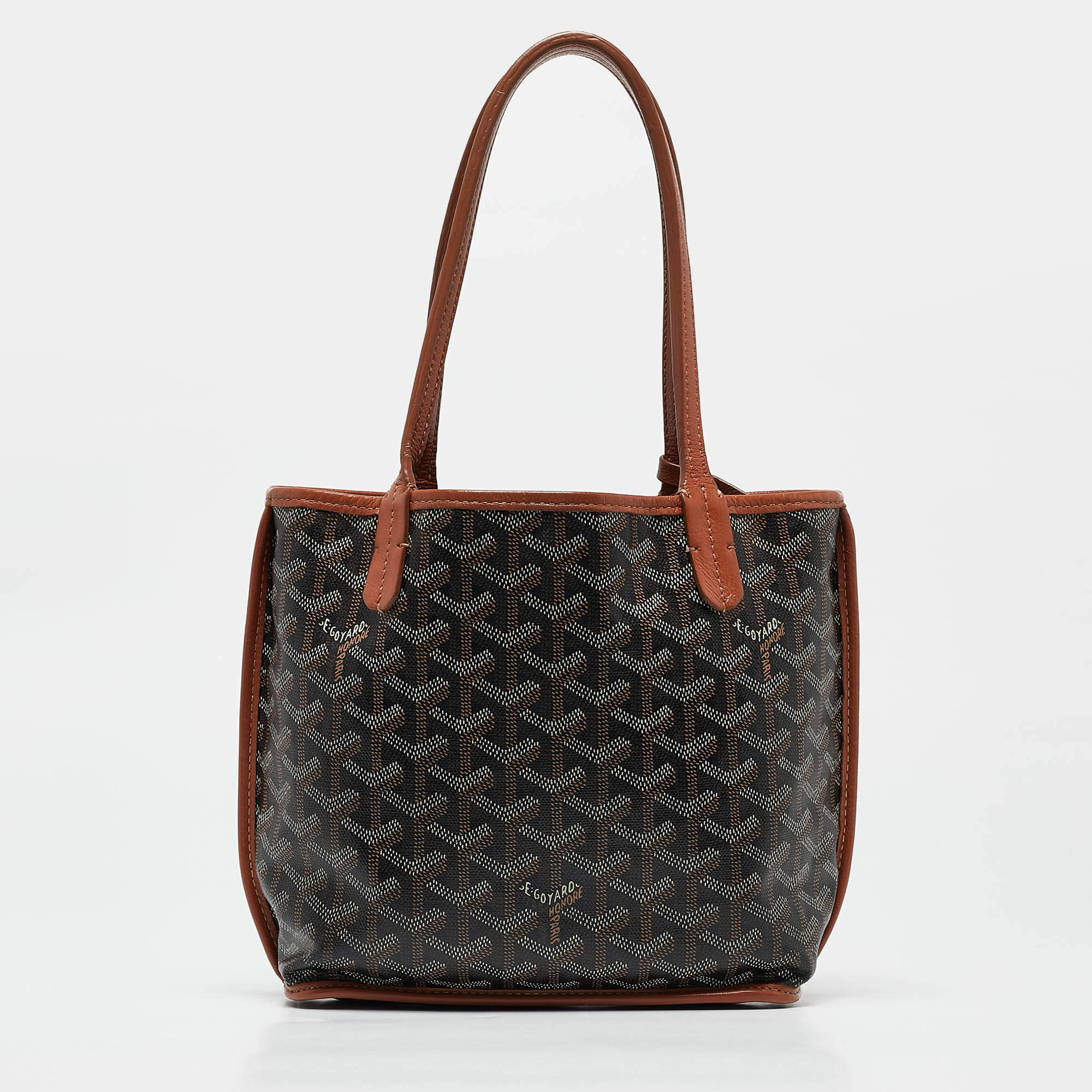 Pre Owned Goyard Black/Brown Goyardine Coated Canvas and Leather Anjou Mini Tote