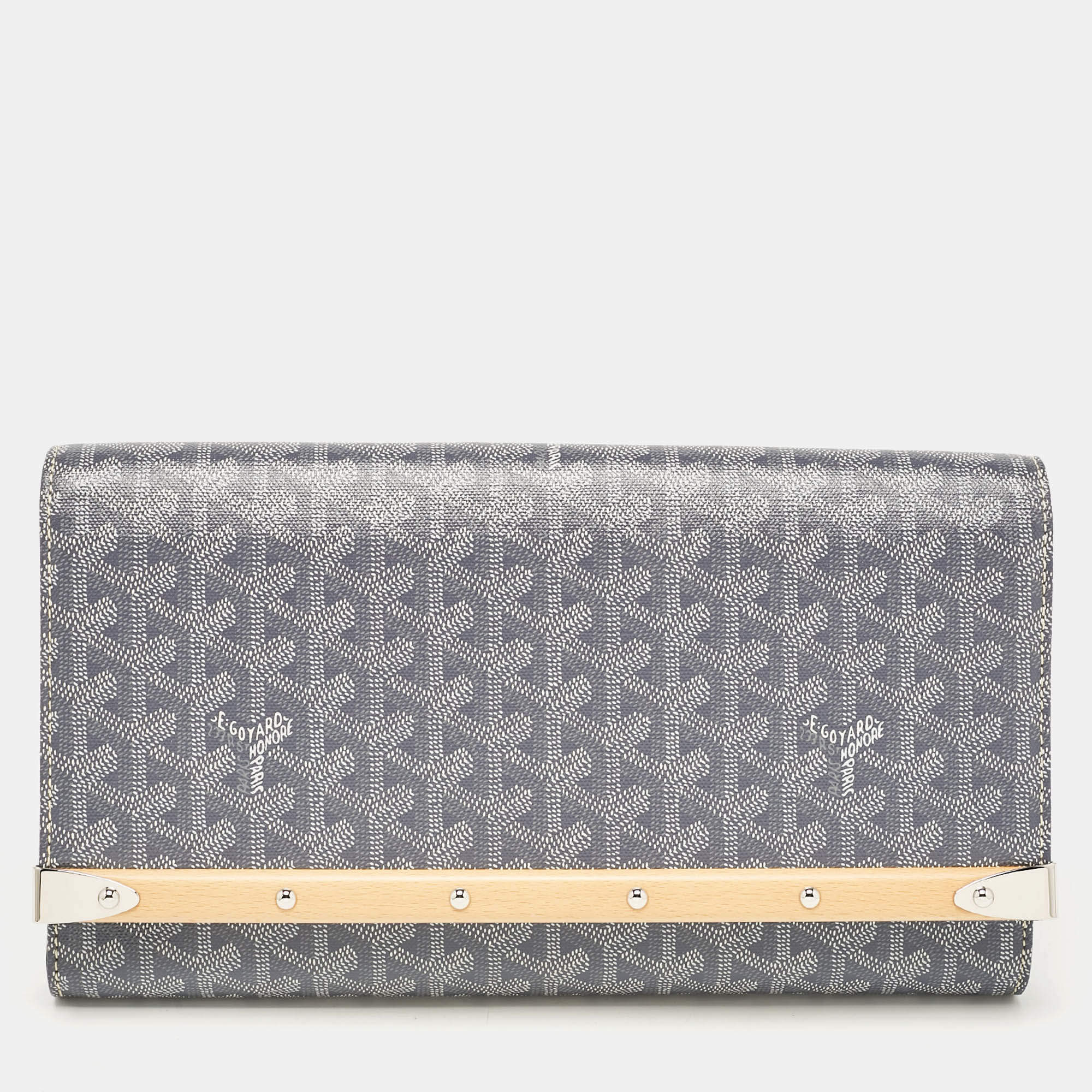 Goyard Grey Goyardine Coated Canvas Monte Carlo Bois Clutch