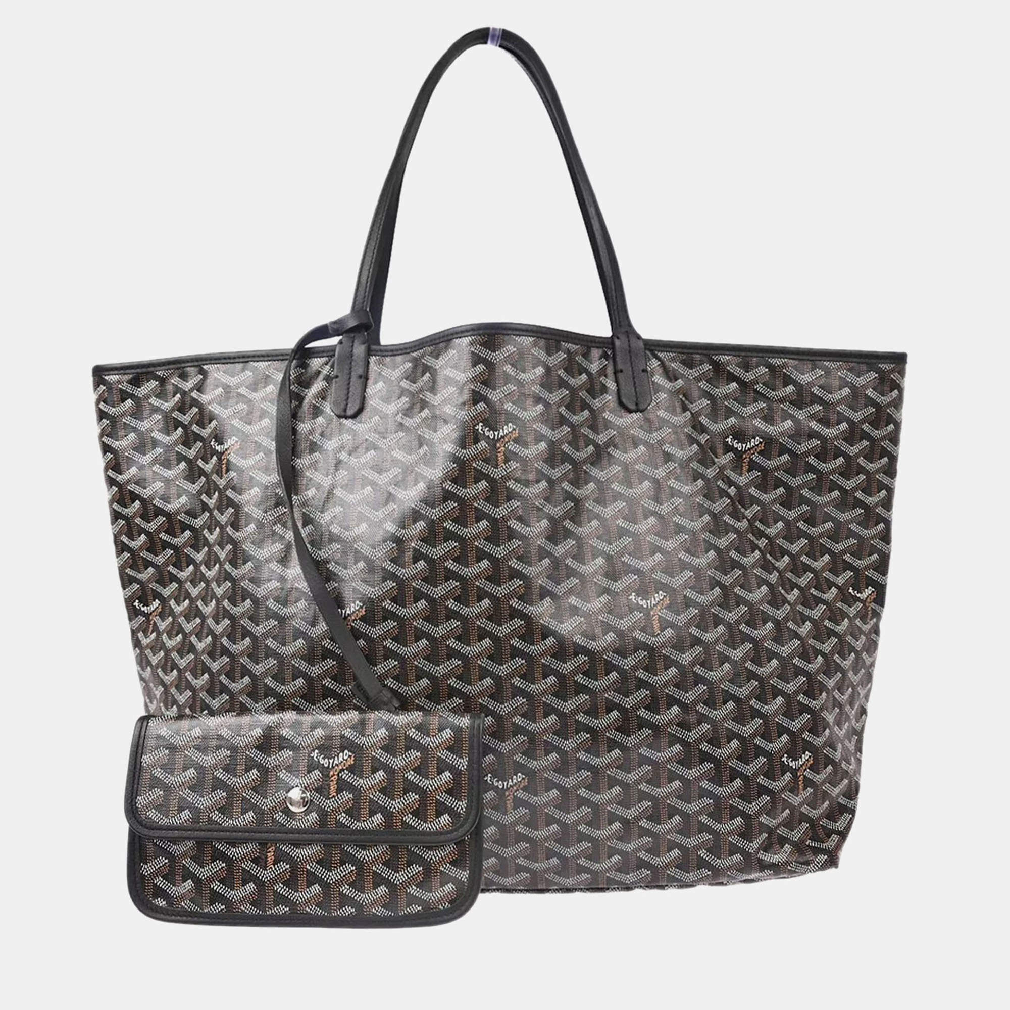 Pre Owned Goyard Black/Brown/White PVC and Leather Saint Louis GM Tote Bag