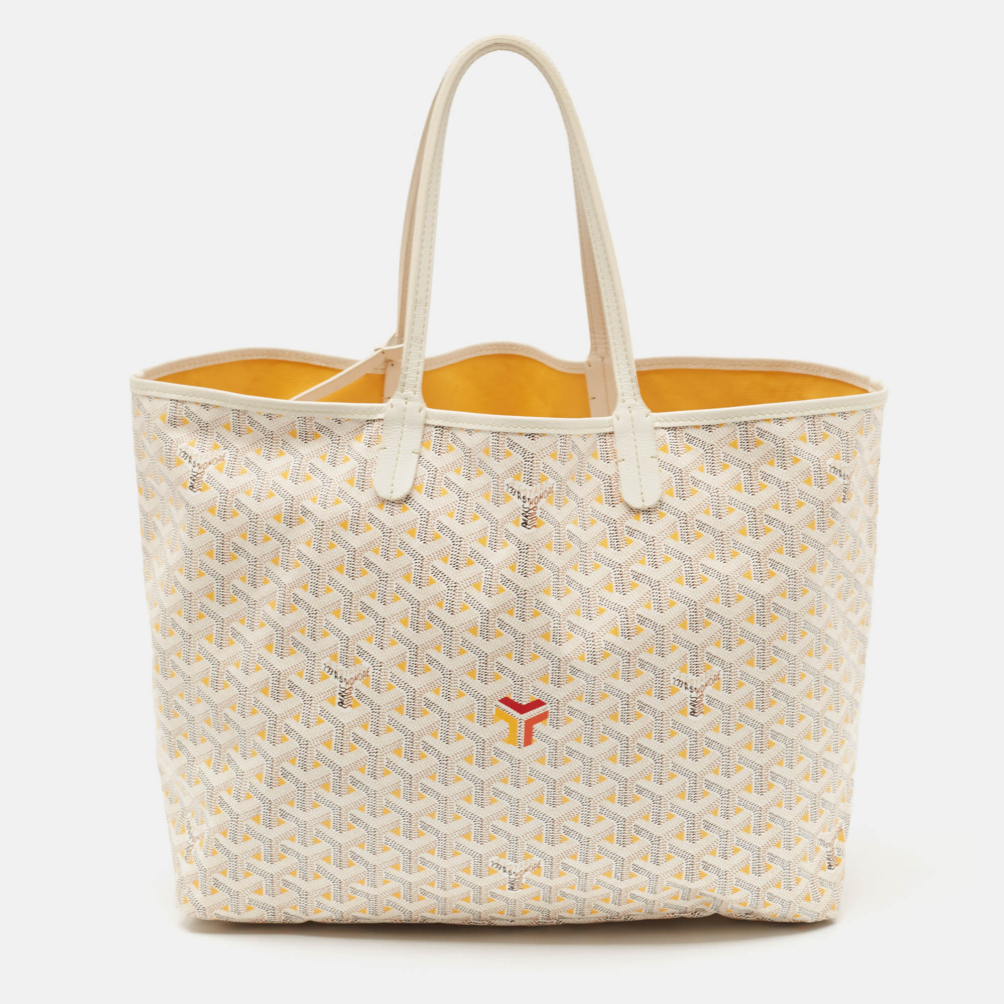 Pre Owned Goyard White/Yellow Goyardine Coated Canvas Saint Louis PM Tote