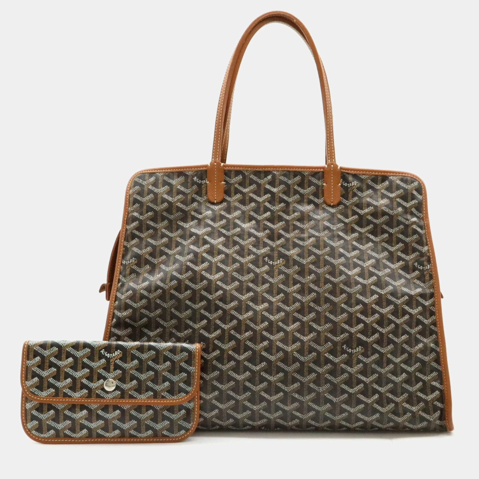 Goyard Black, Brown, White PVC and Leather Hardy PM Tote Bag
