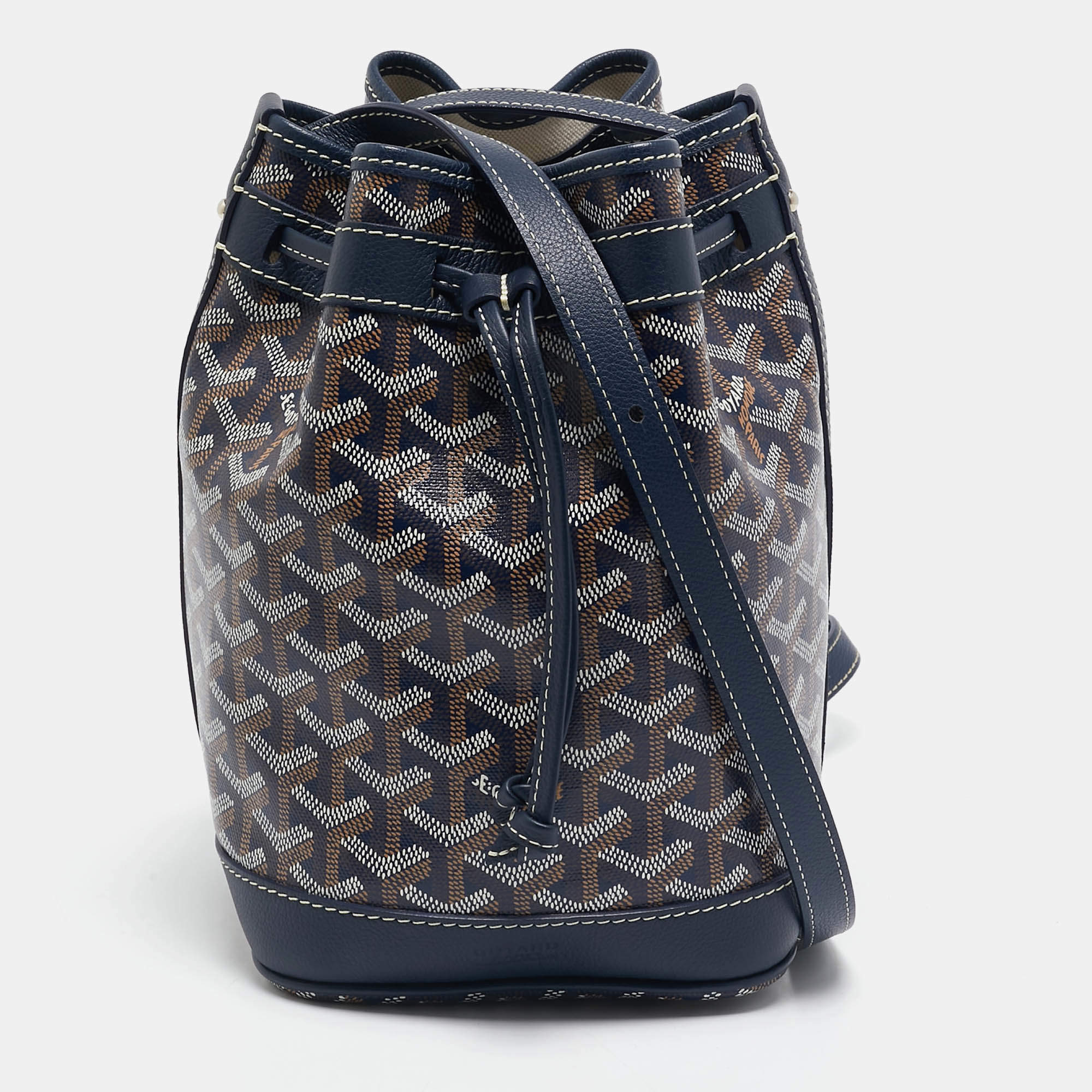 Goyard Navy Blue Goyardine Coated Canvas and Leather Petit Flot Bucket Bag