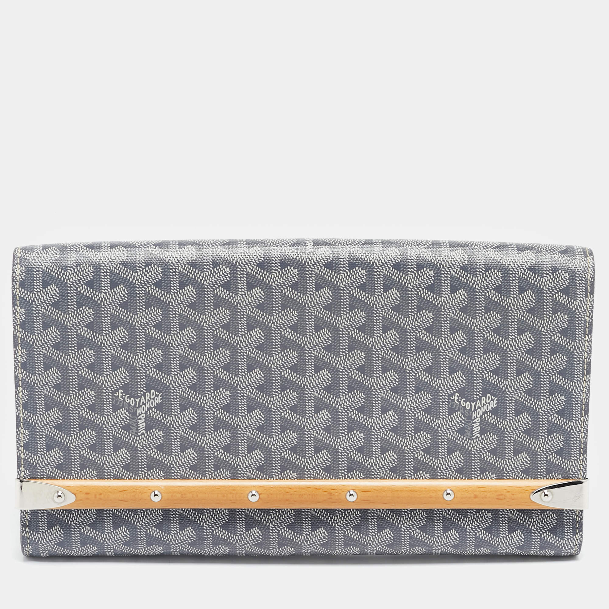 Pre Owned Goyard Grey Goyardine Coated Canvas Monte Carlo Bois Clutch