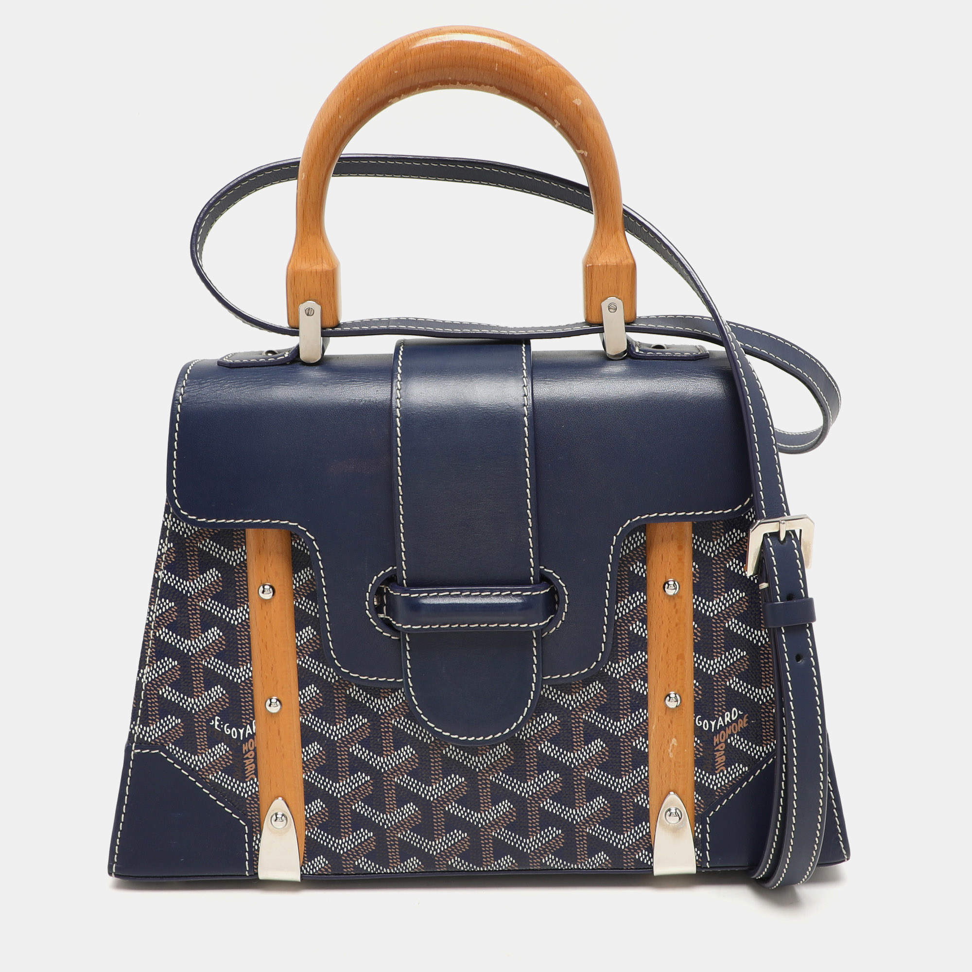 Goyard Blue Coated Canvas and Leather PM Saigon Top Handle Bag
