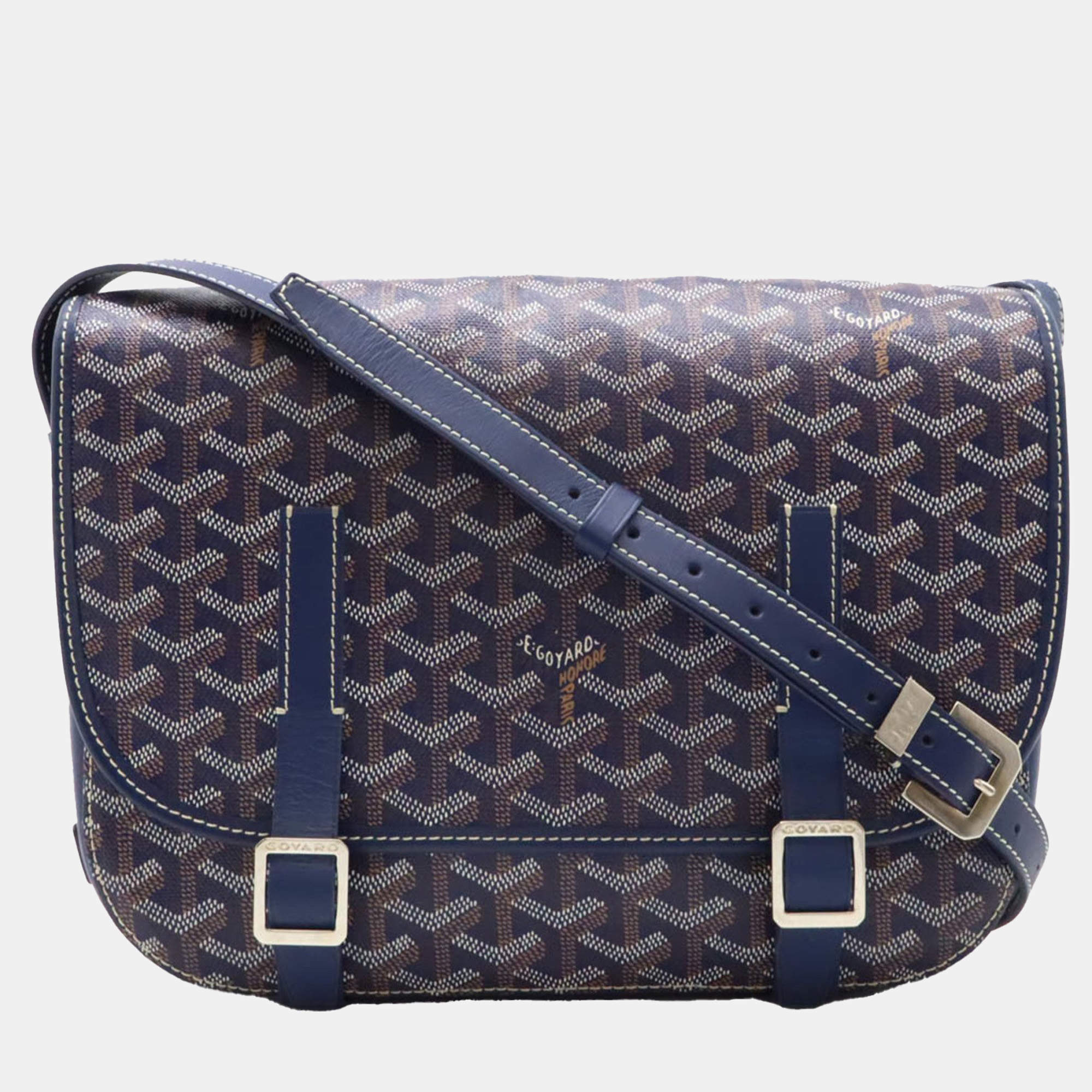 Goyard Blue Coated Canvas Leather Belvedere MM Shoulder Bag