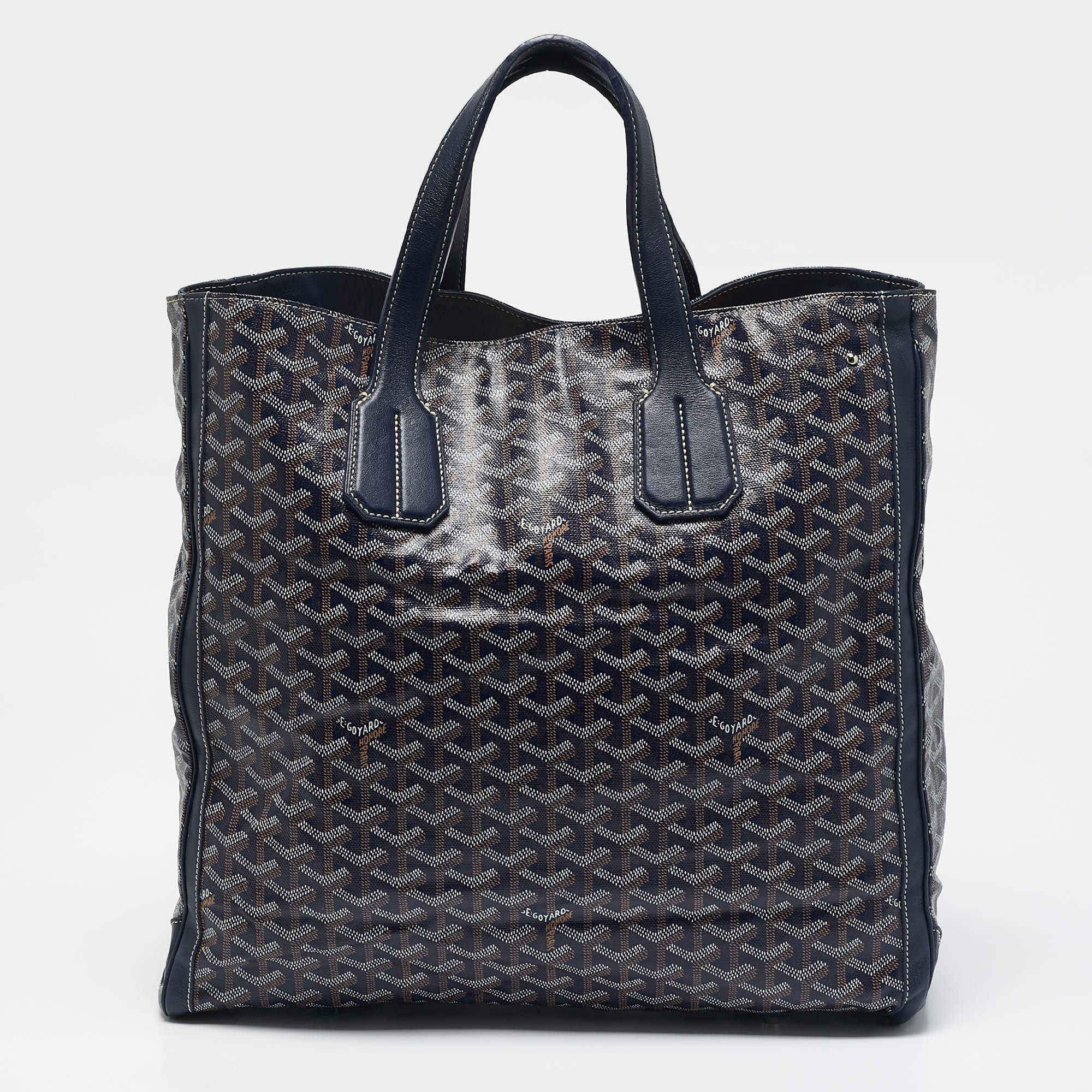 Pre Owned Goyard Blue Marine Goyardine Coated Canvas Voltaire Tote