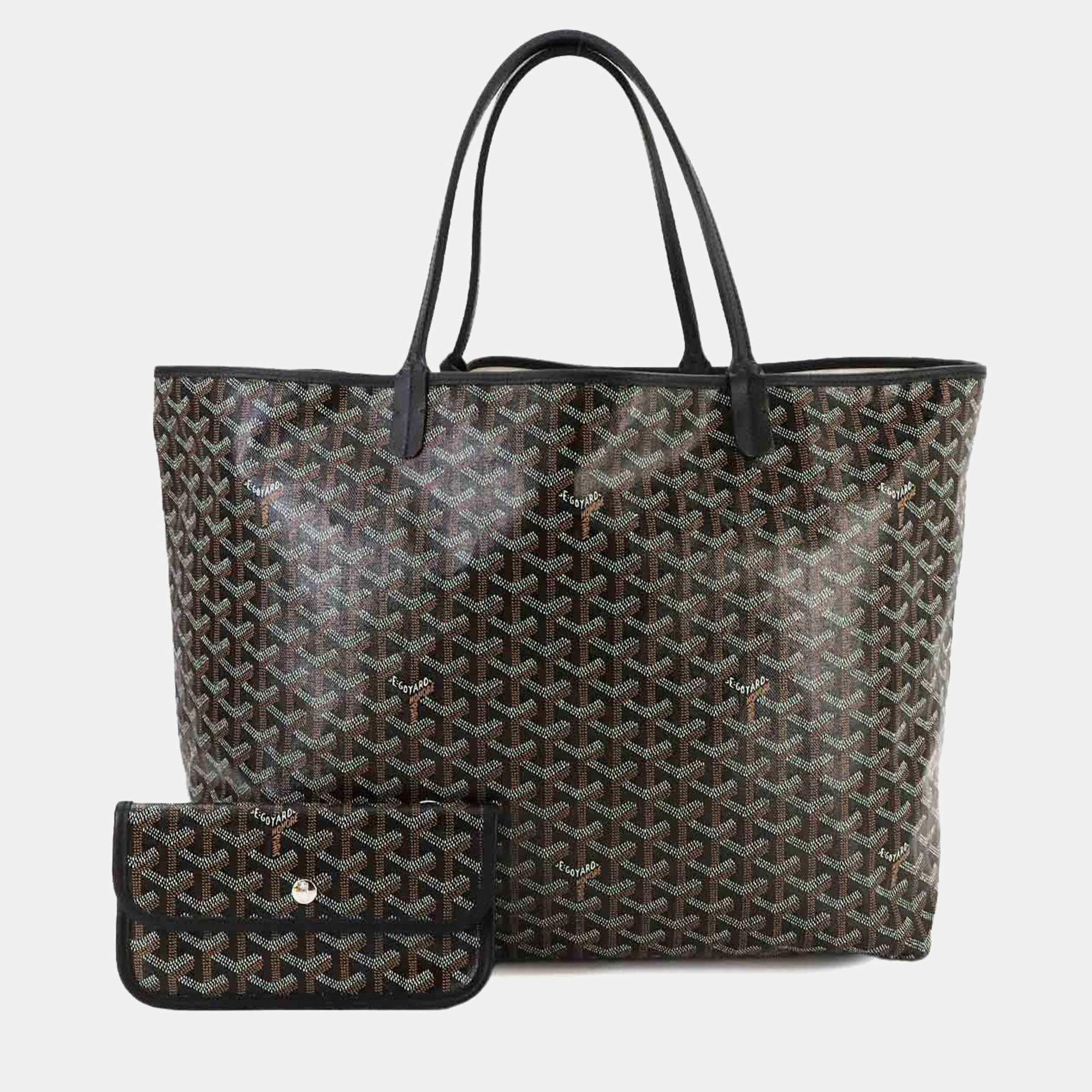 Goyard Black Leather Saint Louis Gm Herringbone Tote Bag 