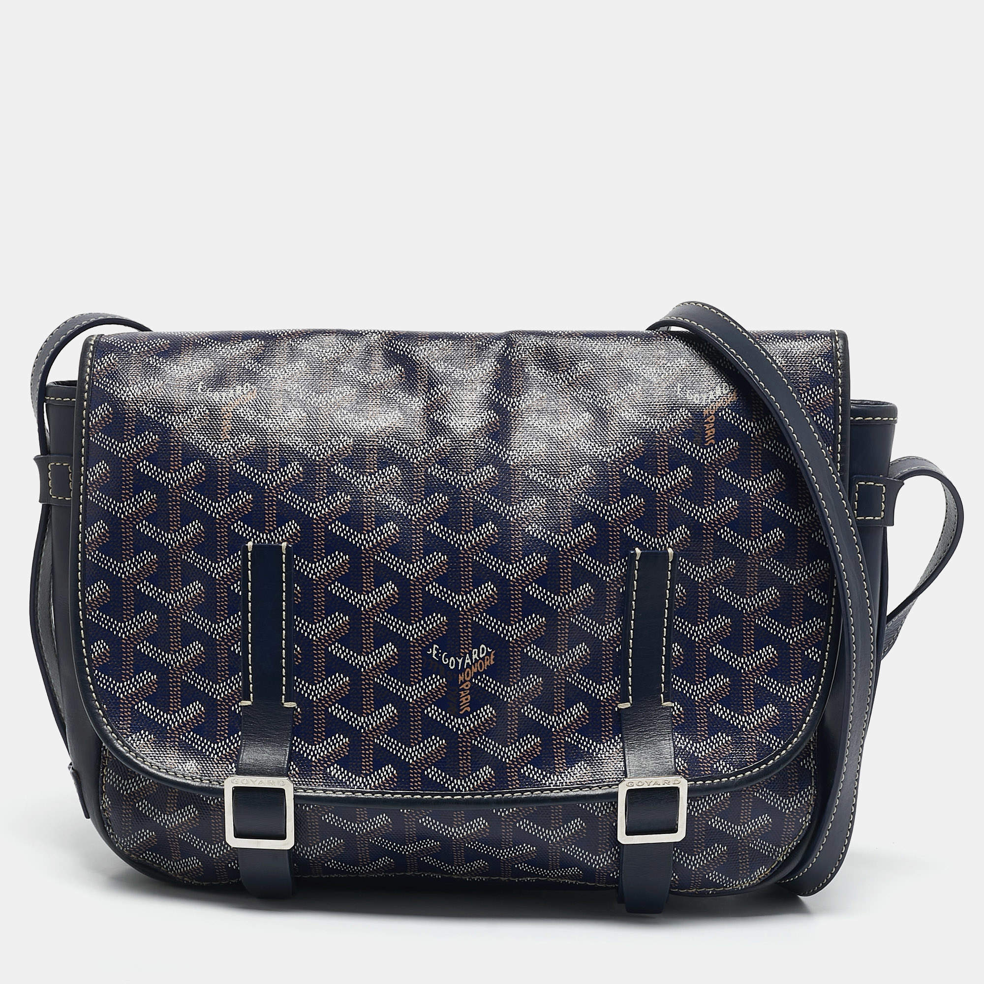 Goyard Blue Goyardine Coated Canvas Belvedere MM Saddle Bag