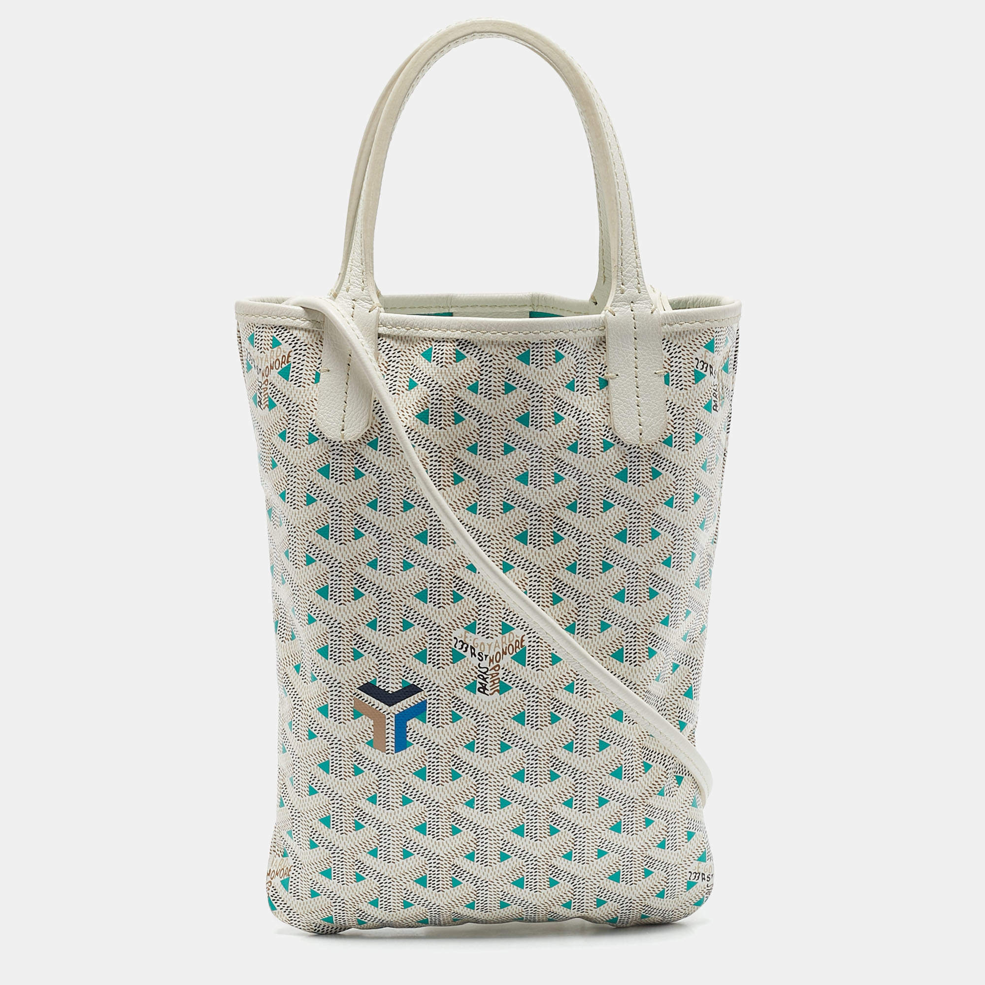 Goyard White/Green Goyardine Coated Canvas and Leather Poitiers Claire Voice Bag