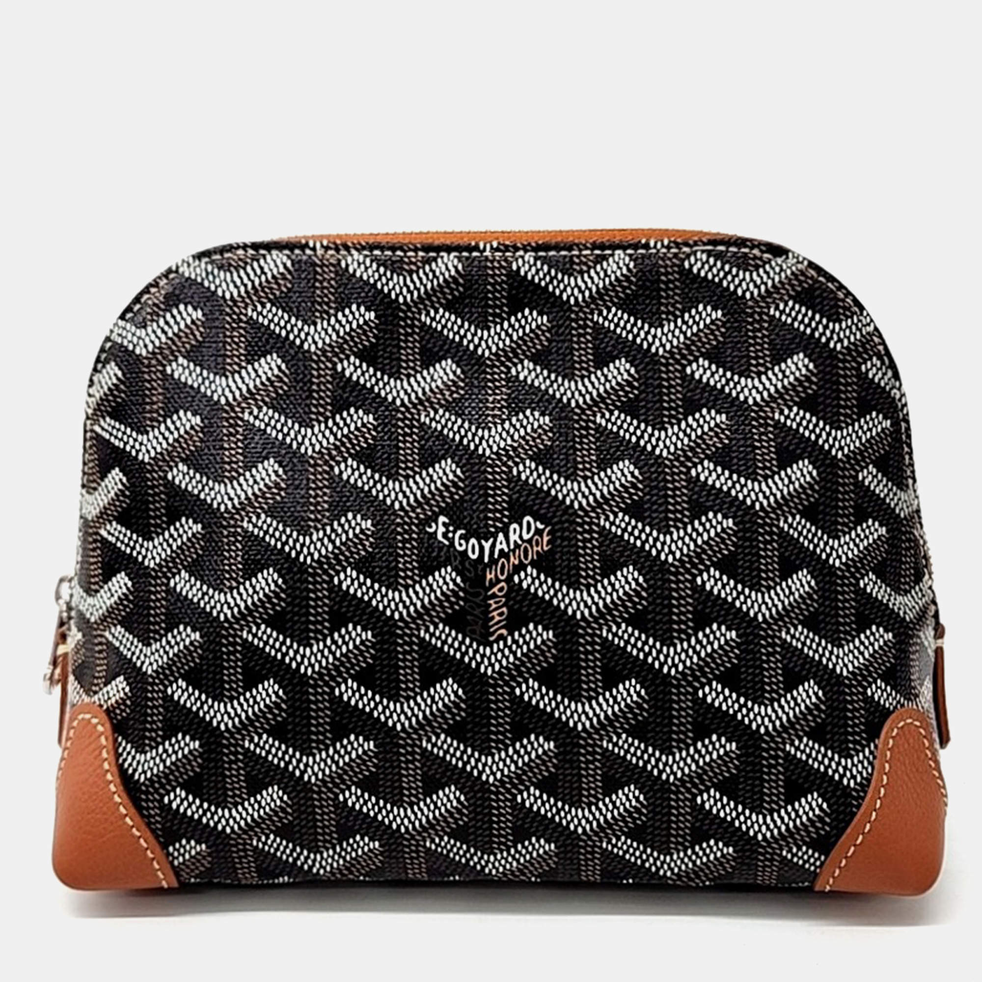 Goyard Black Brown Leather Vendome Pouch