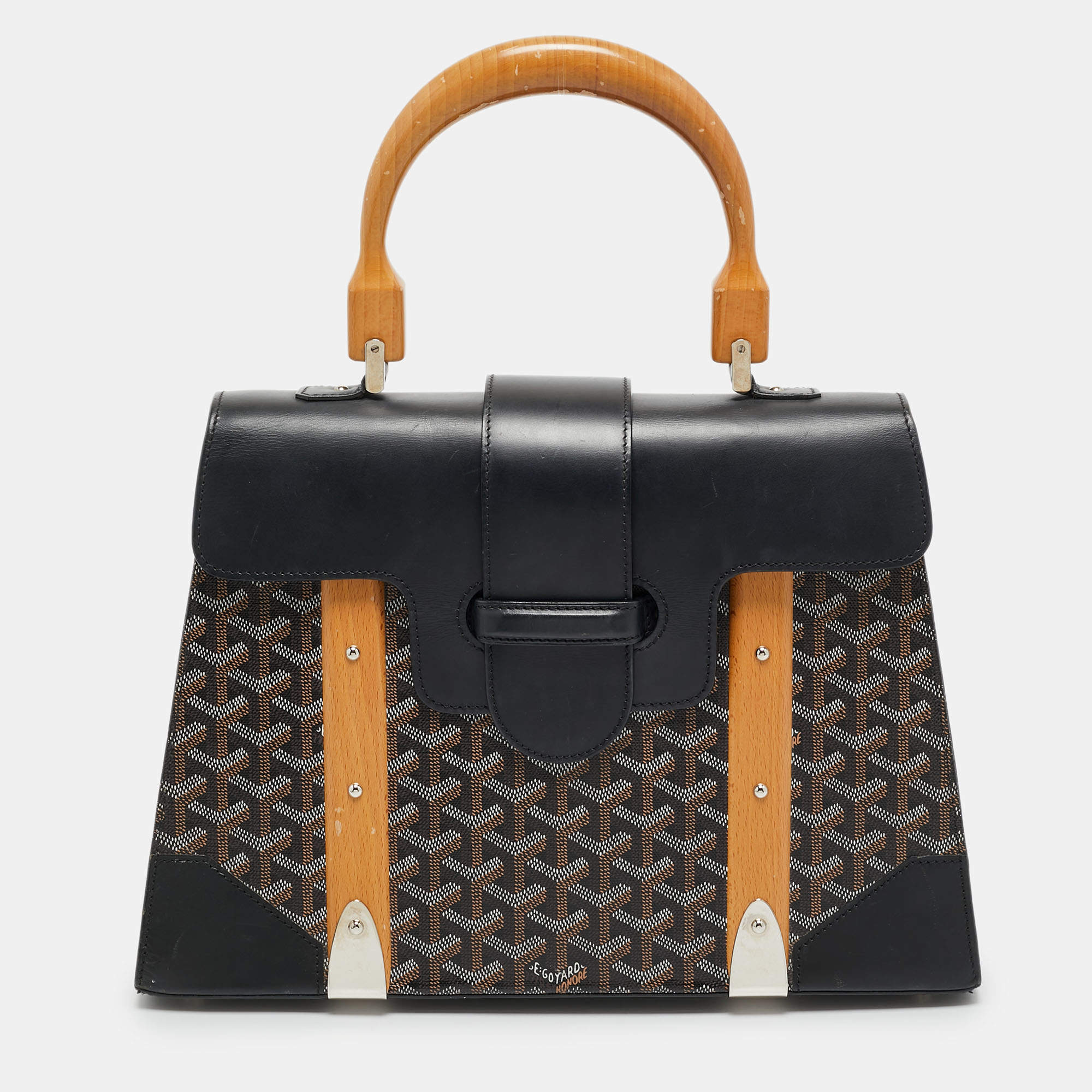 Goyard Black Goyardine Coated Canvas and Leather Saigon MM Top Handle Bag