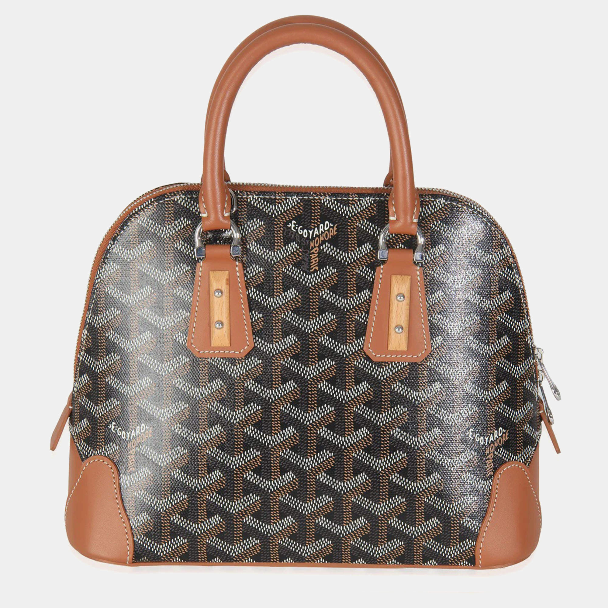 Pre Owned Goyard Tan Black Goyardine Canvas Mini Vendome bag