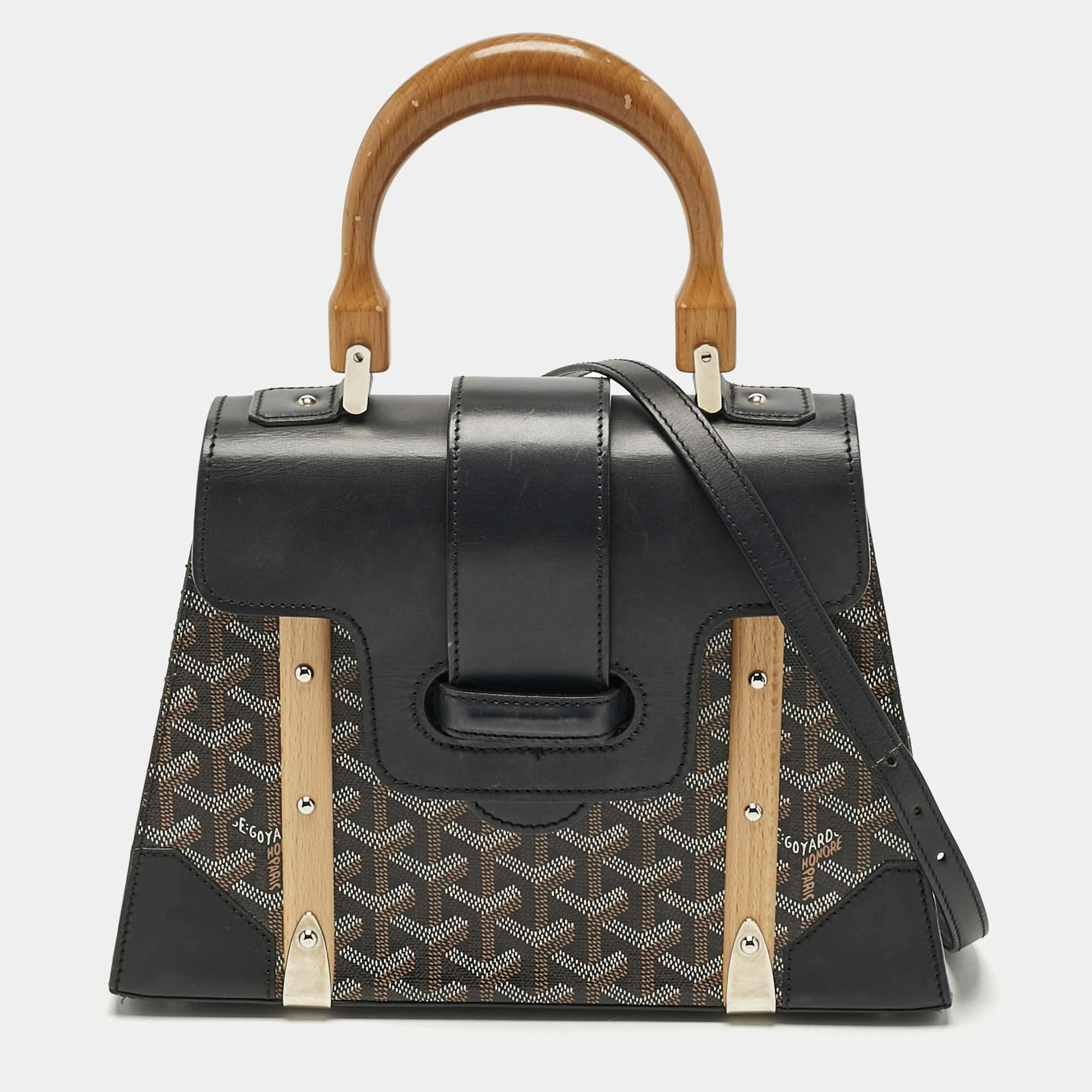 Goyard Black Coated Canvas and Leather PM Saigon Top Handle Bag