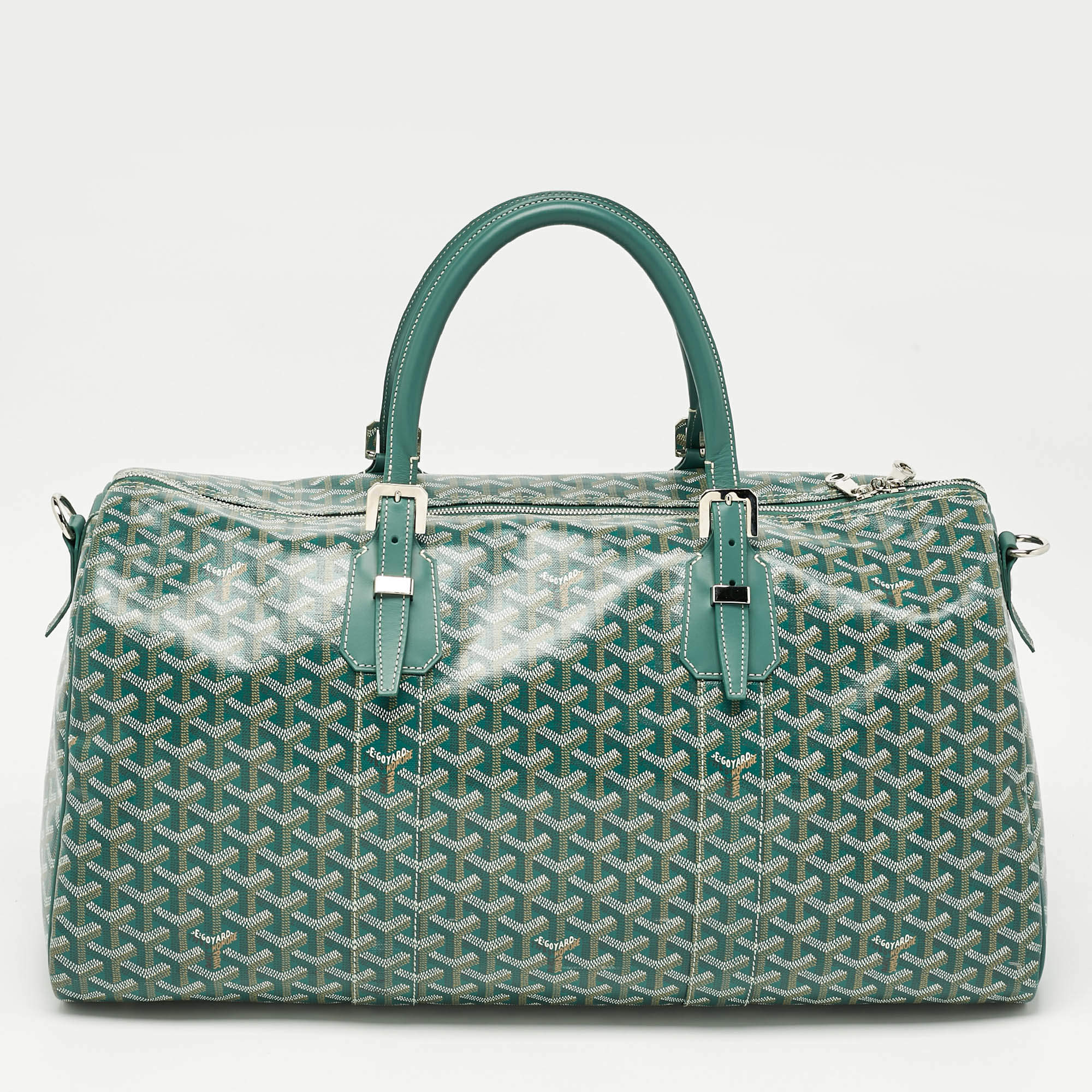 Pre Owned Goyard Green Goyardine Coated Canvas and Leather Boston 50 Bag