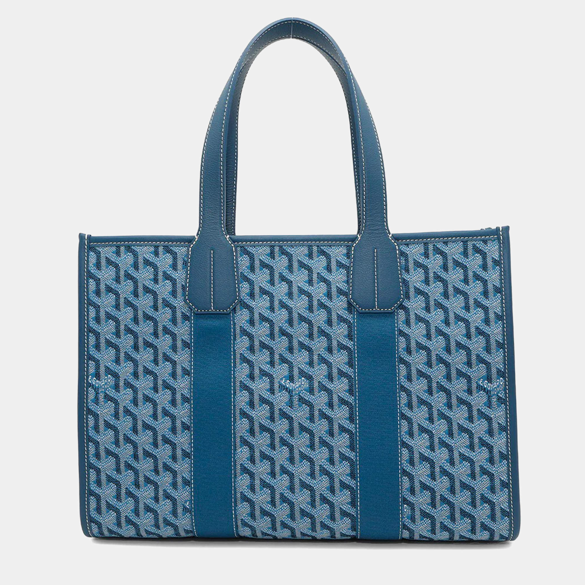 Pre Owned Goyard Villette PM Ocean Blue Canvas and Leather Shoulder Bag