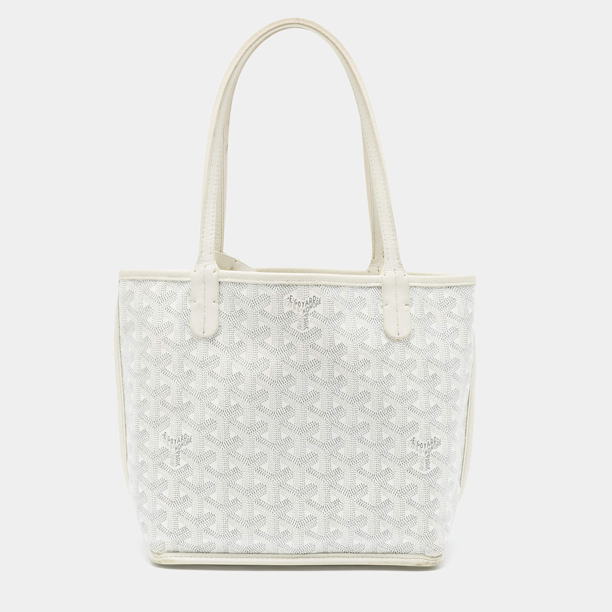 Pre Owned Goyard White Goyardine Coated Canvas and Leather Mini Reversible Anjou Tote