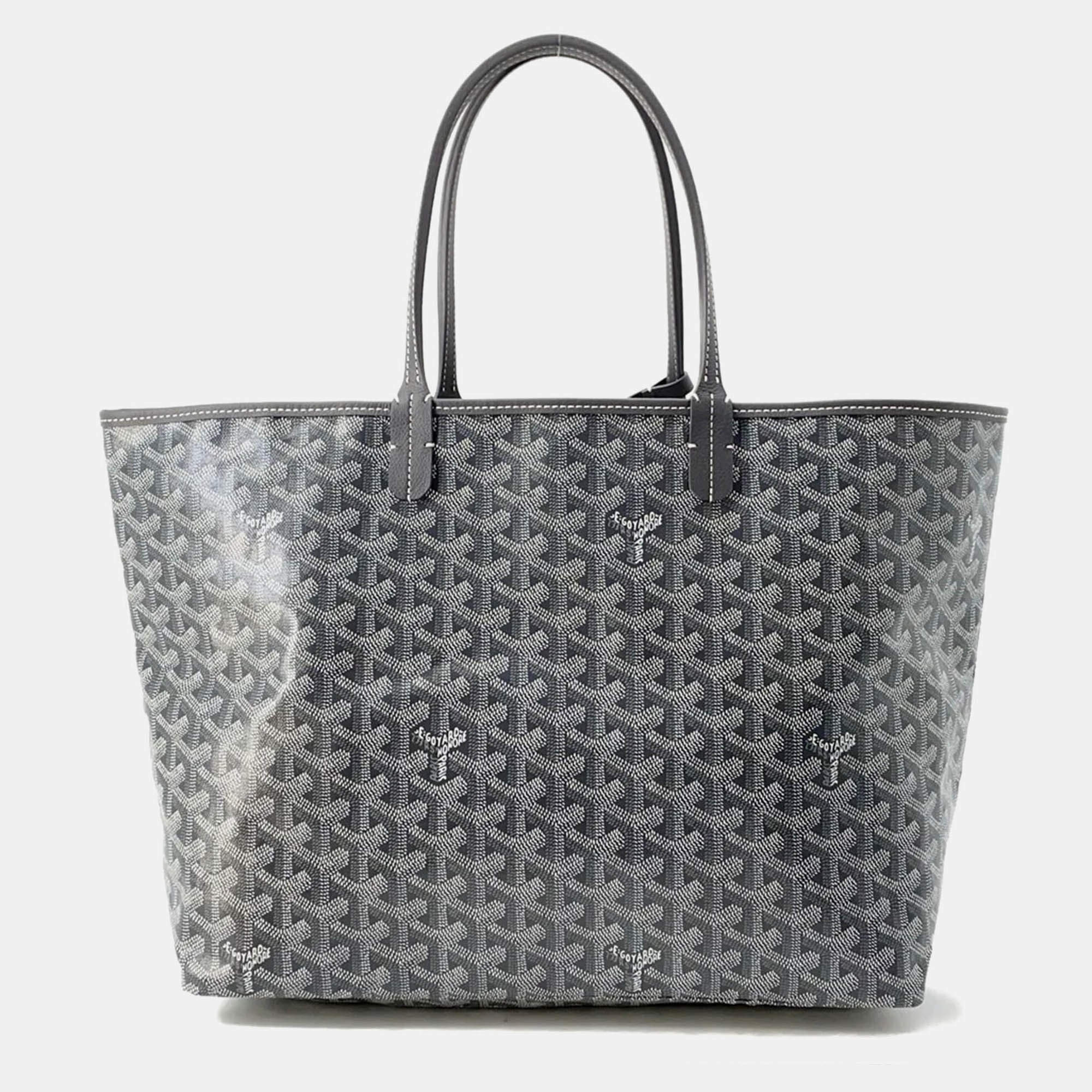 Pre Owned Goyard Saint Louis PM Gray PVC Leather Tote Bag