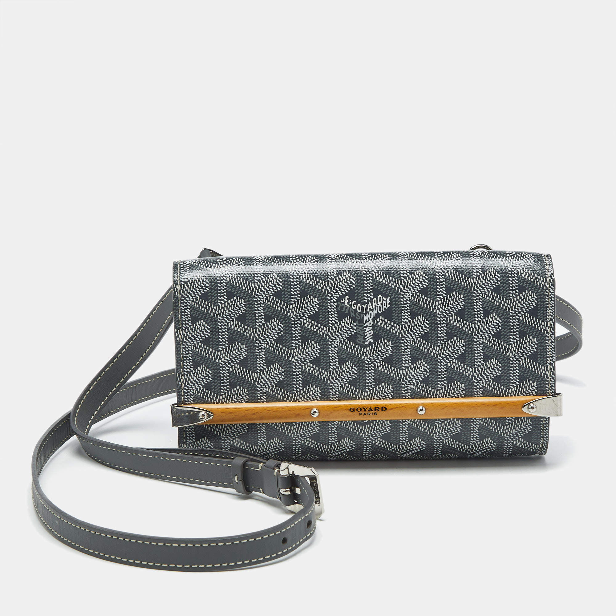 Pre Owned Goyard Grey Goyardine Coated Canvas and Leather Mini Monte Carlo Case