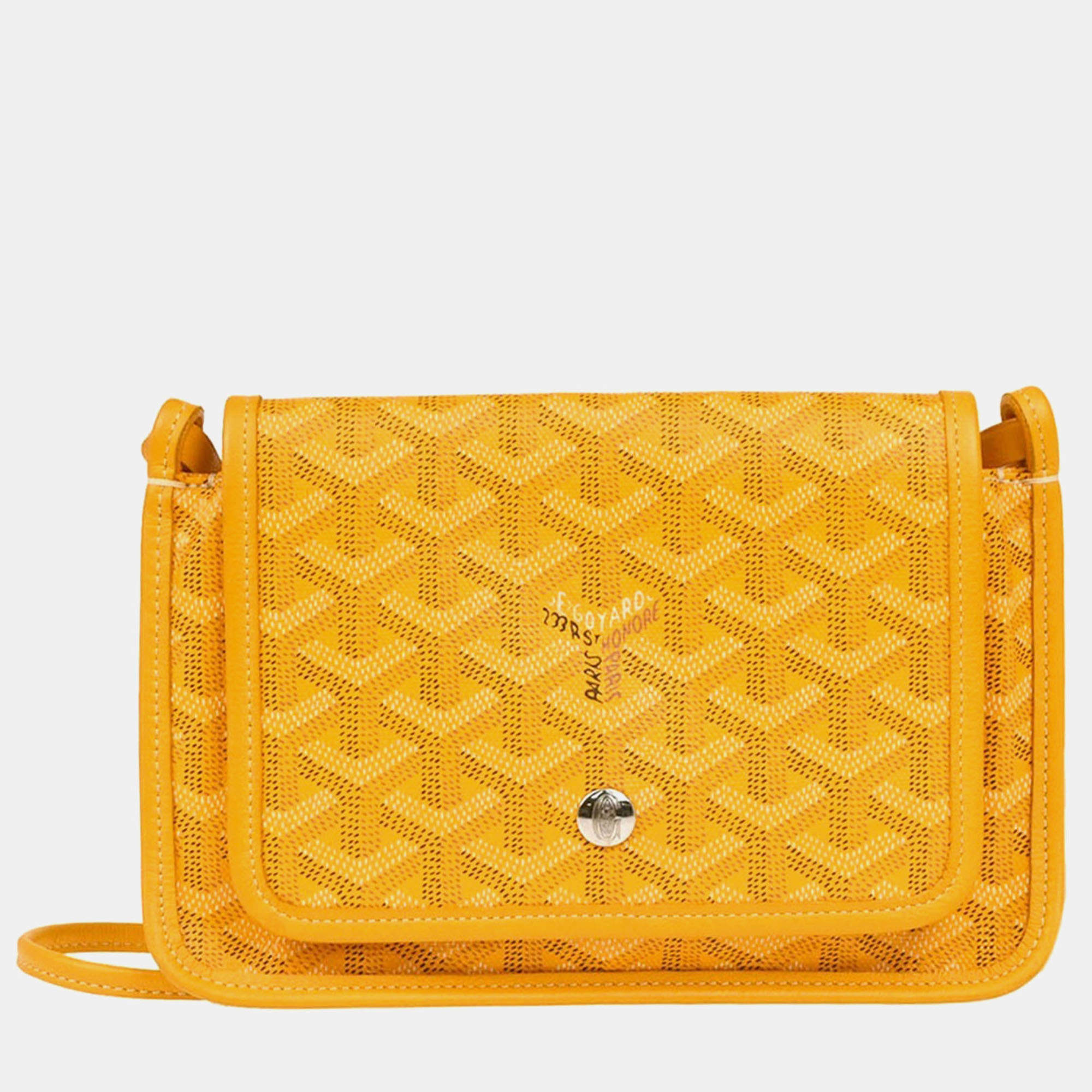Pre Owned Goyard Plumet Yellow Canvas Shoulder Pochette Wallet