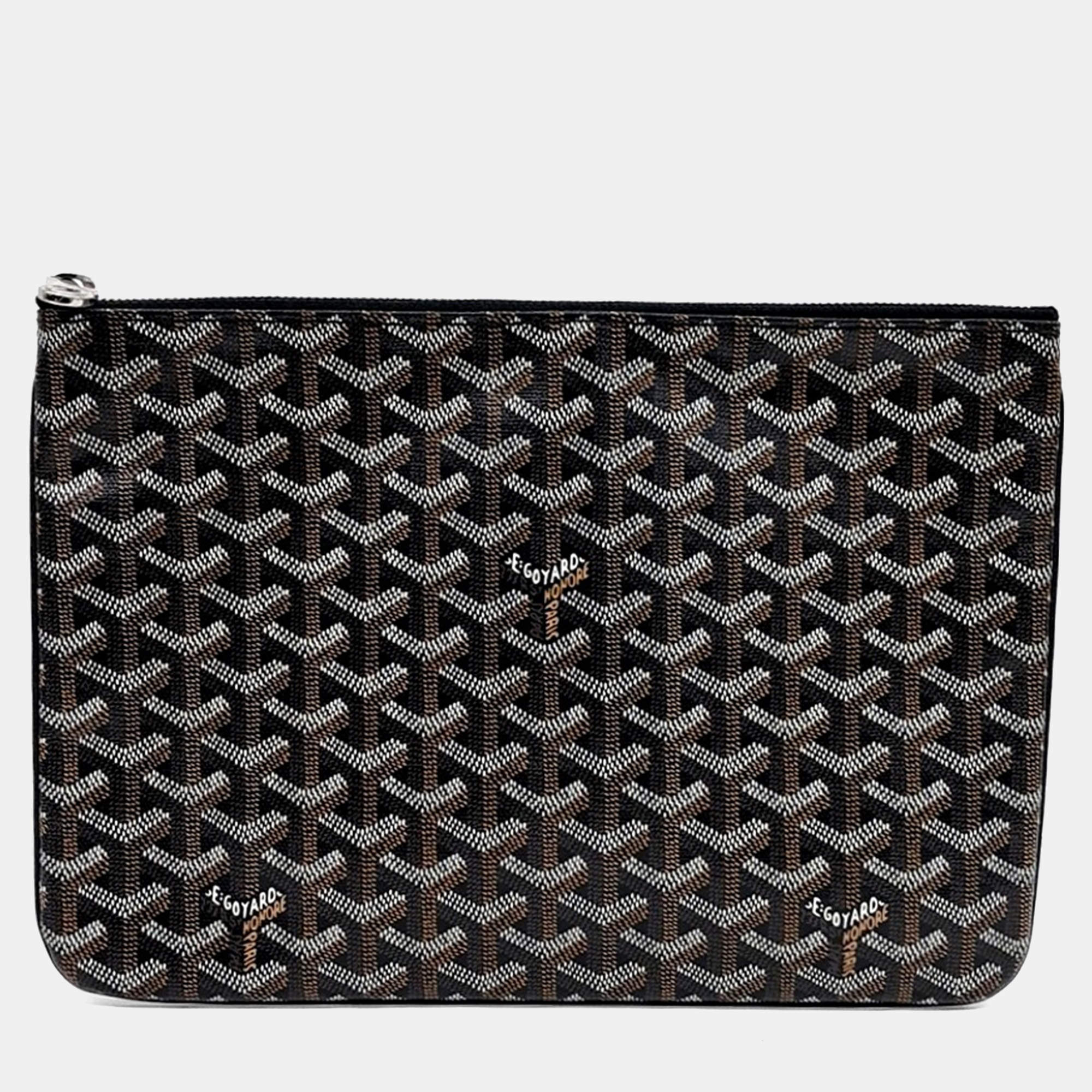 Pre Owned Goyard Black/Brown Coated Canvas Sena MM Bag
