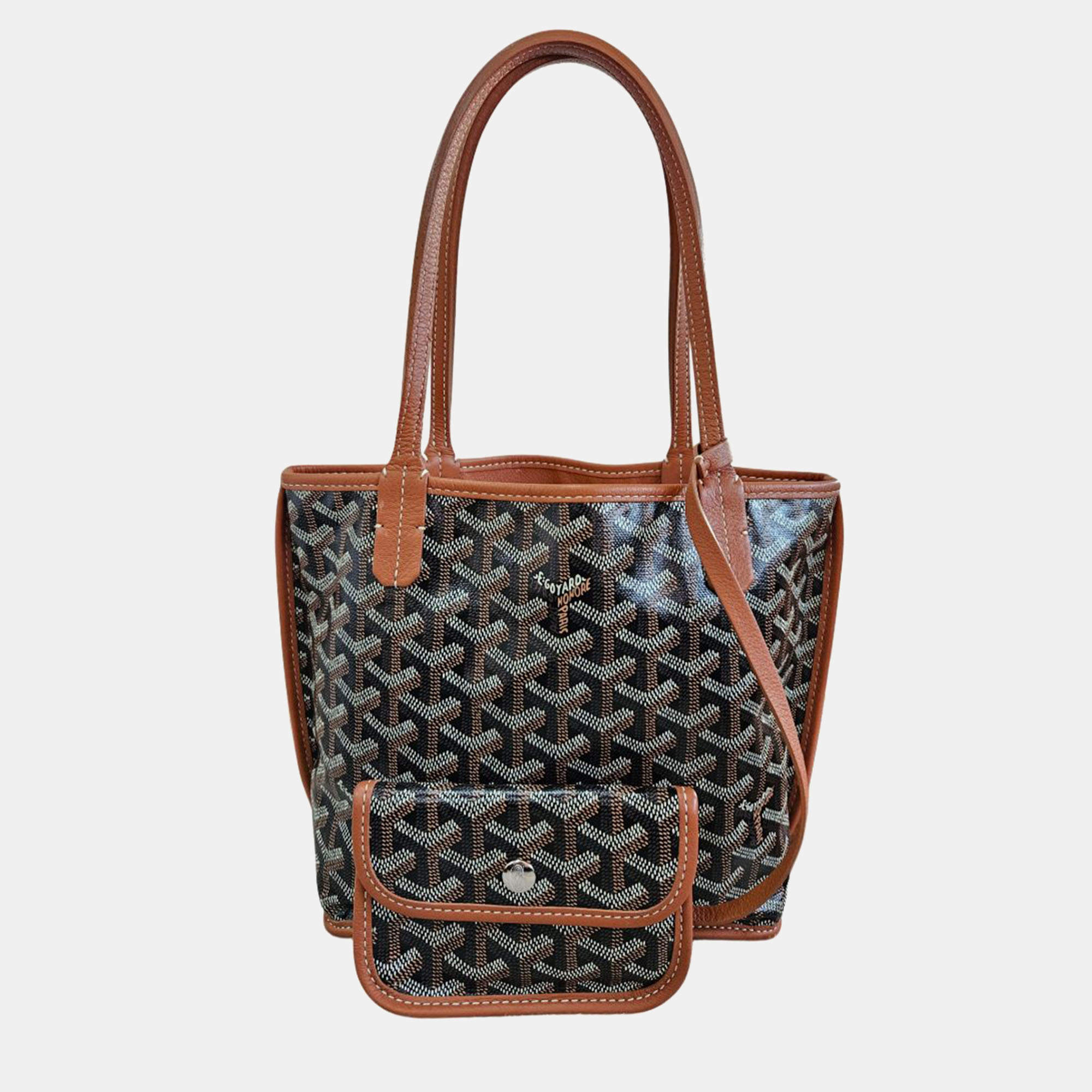 Pre Owned Goyard Brown Goyardine Coated Canvas & Leather Mini Anju Tote Bag