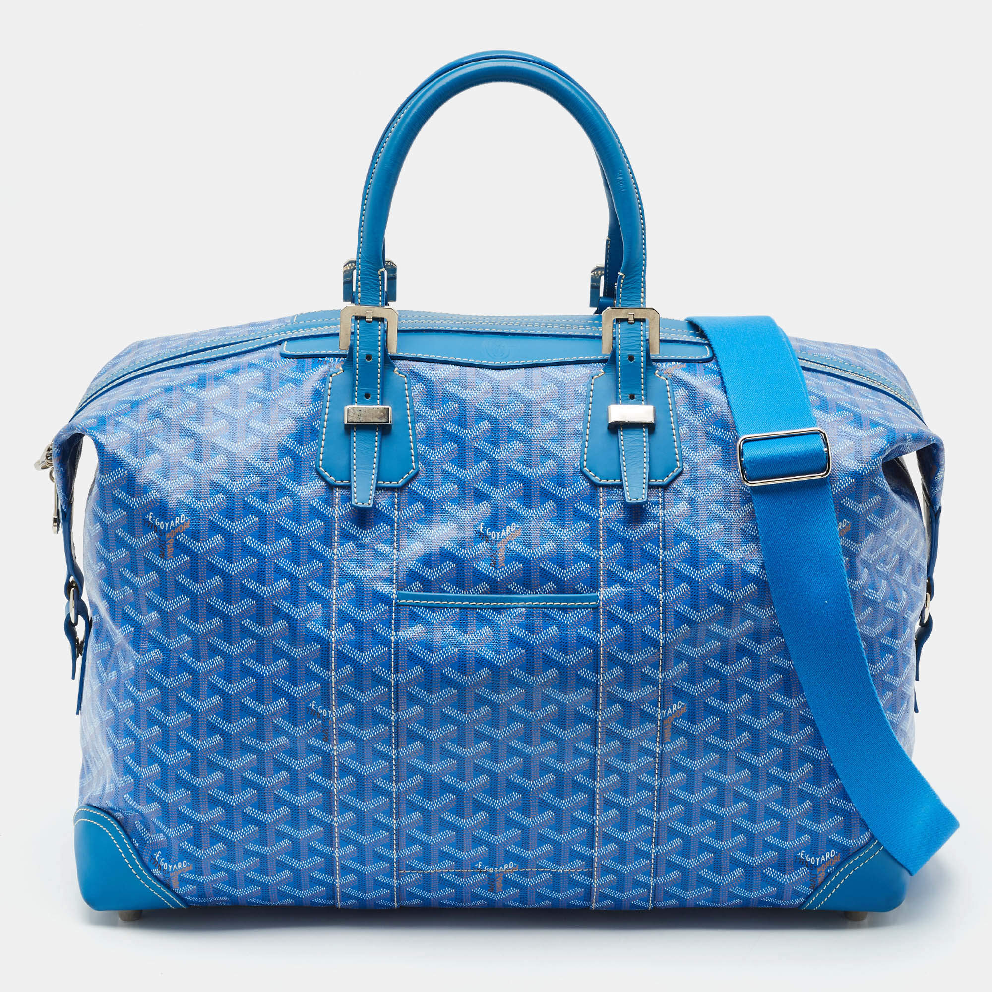 Pre Owned Goyard Blue Goyardine Coated Canvas and Leather Boeing 45 Duffle Bag