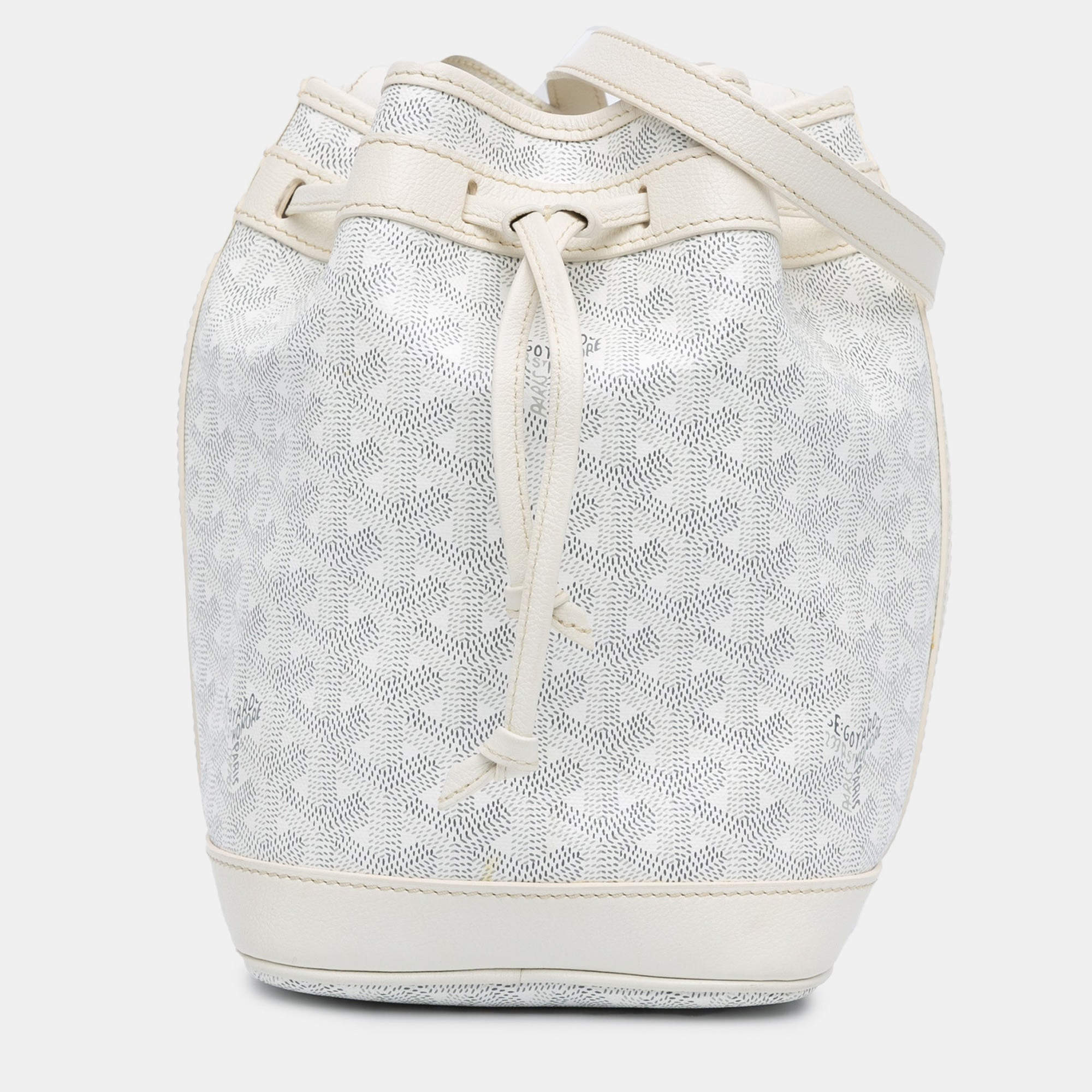 Pre Owned Goyard Petit Flot White Goyardine Canvas Bucket Bag