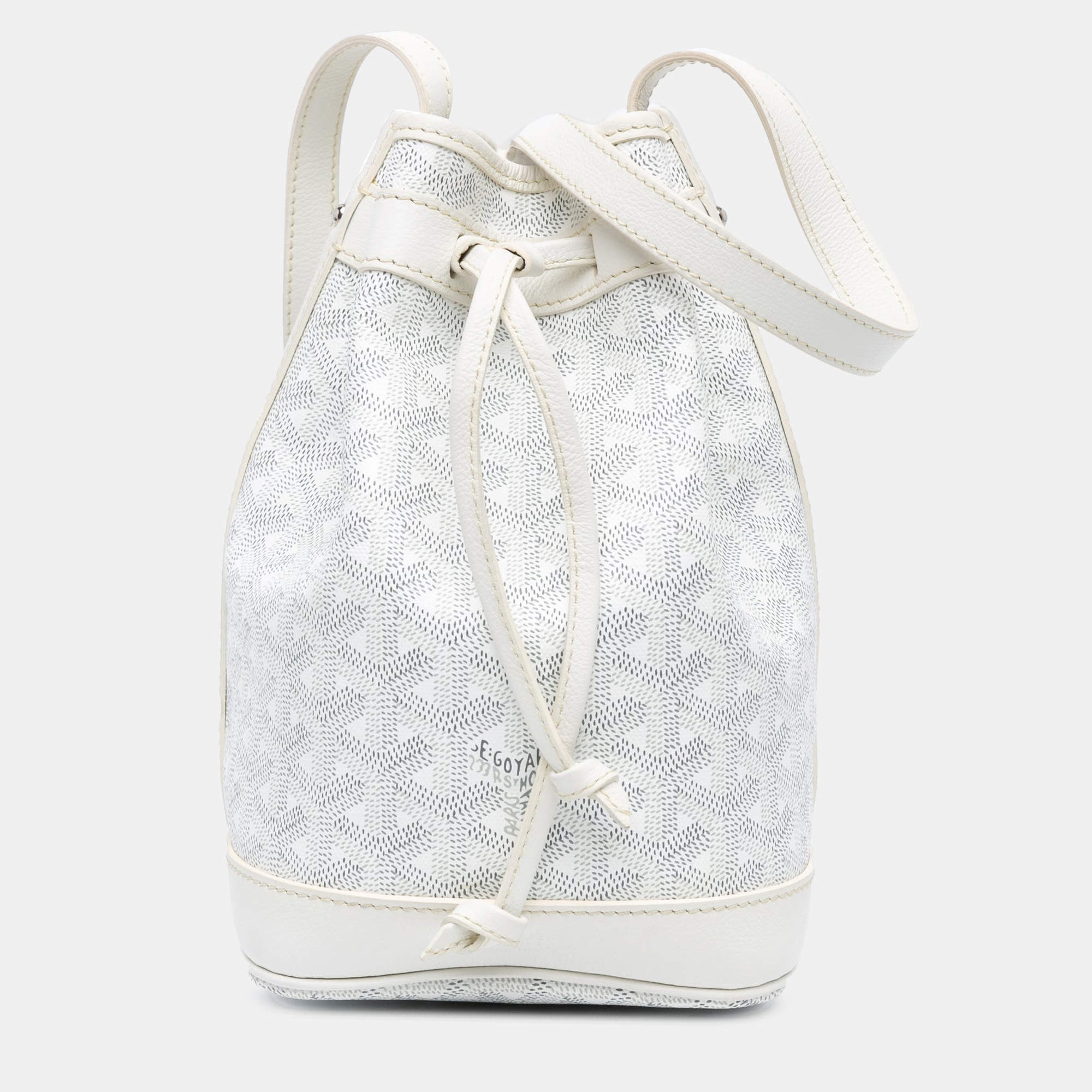 Pre Owned Goyard Petit Flot White Goyardine Canvas Bucket Bag