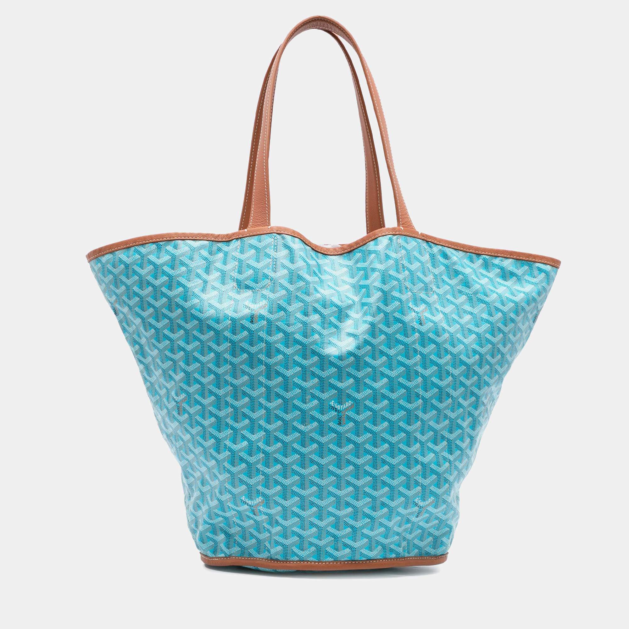 Pre Owned Goyard Belharra Blue Goyardine Tote Bag