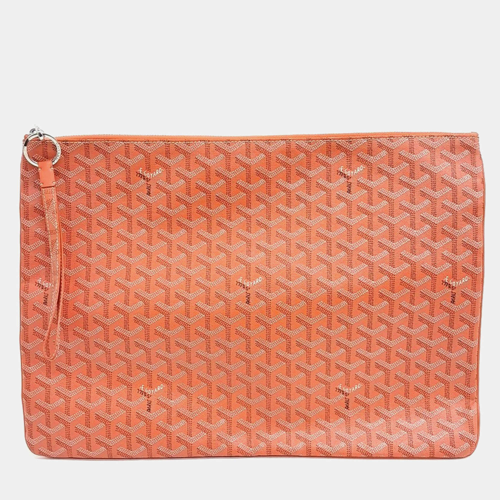 Pre Owned Goyard Orange Coated Canvas Senna GM + Keyring