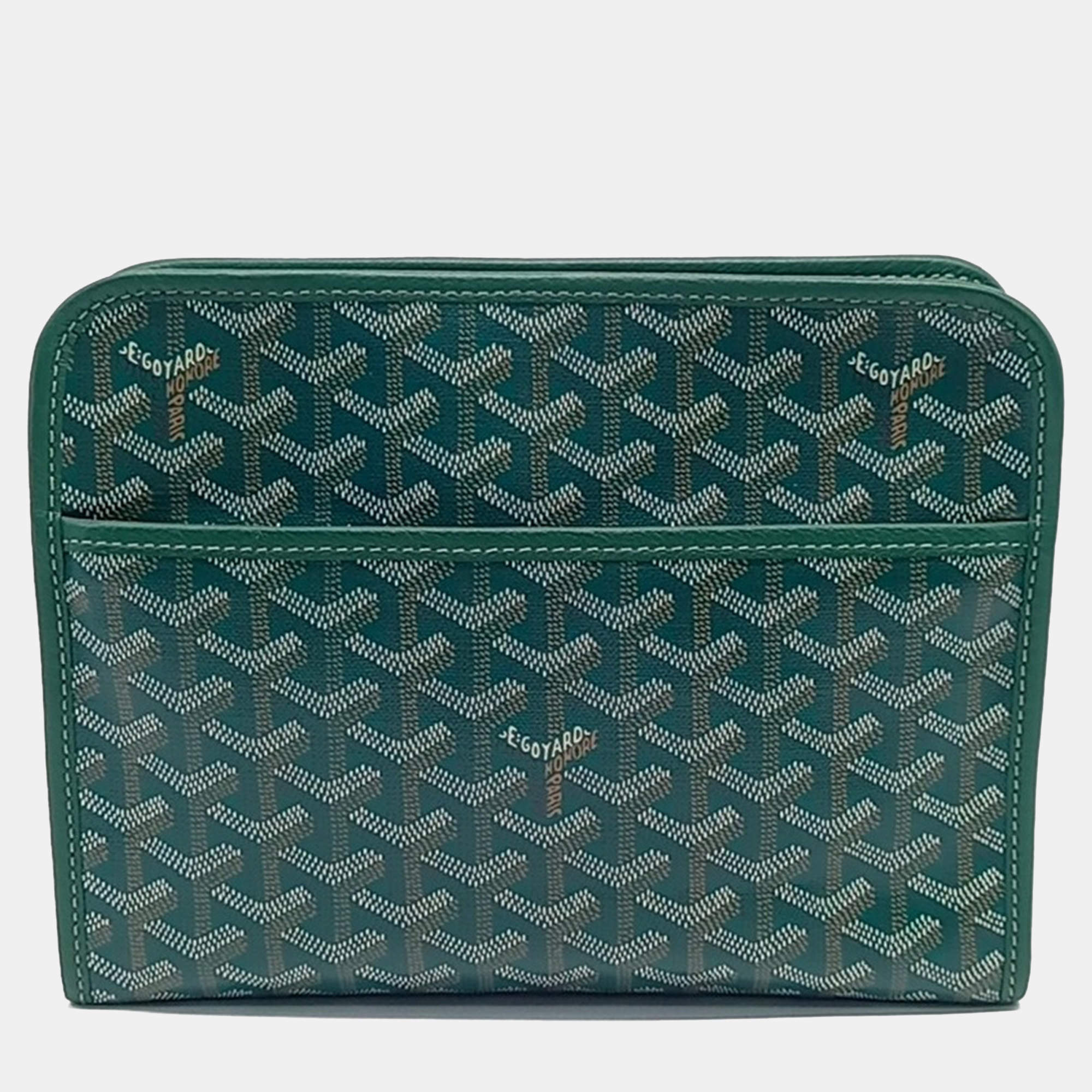 Pre Owned Goyard Green Leather and PVC Juvance MM bag