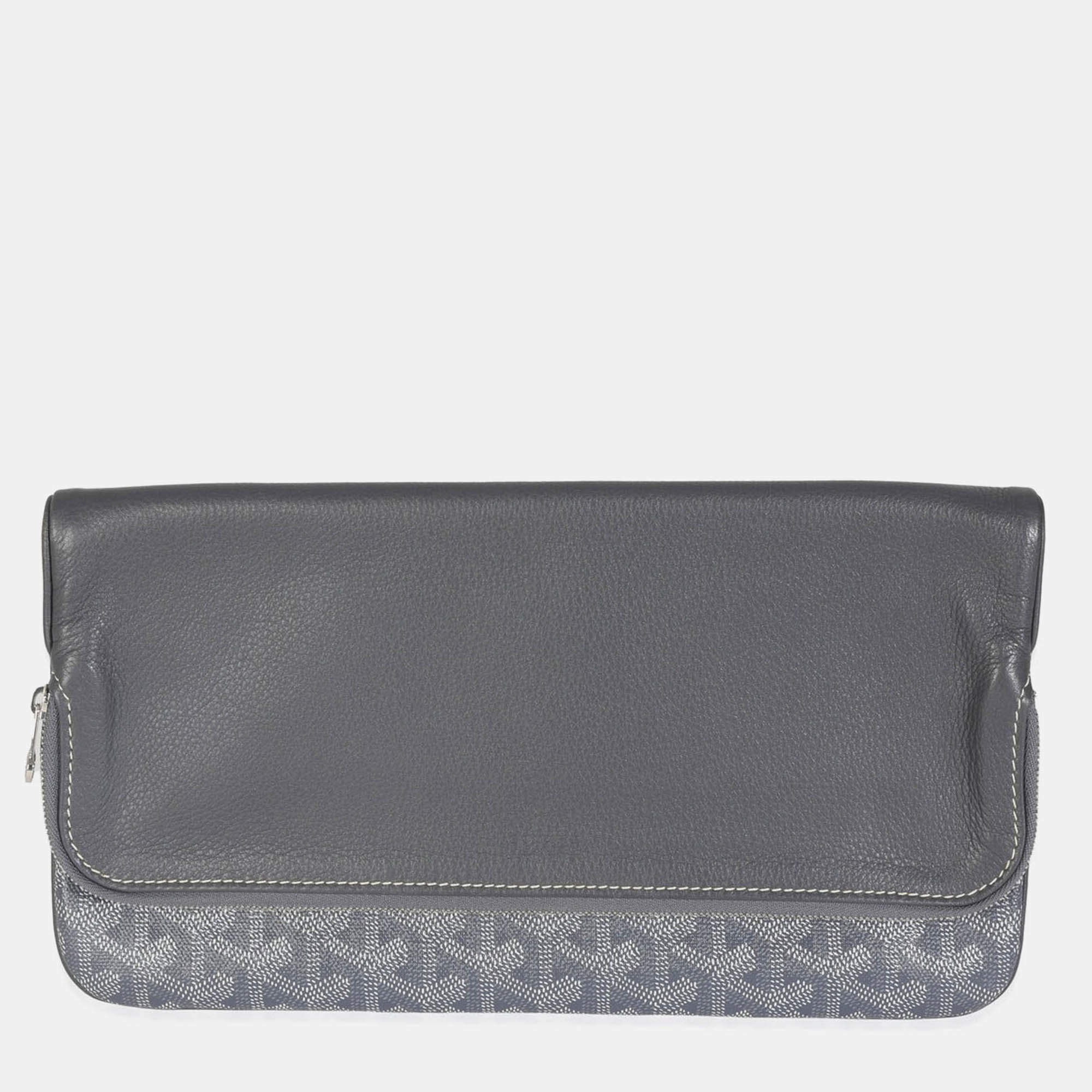 Pre Owned Goyard Grey Goyardine Canvas Sainte Marie Soft Clutch