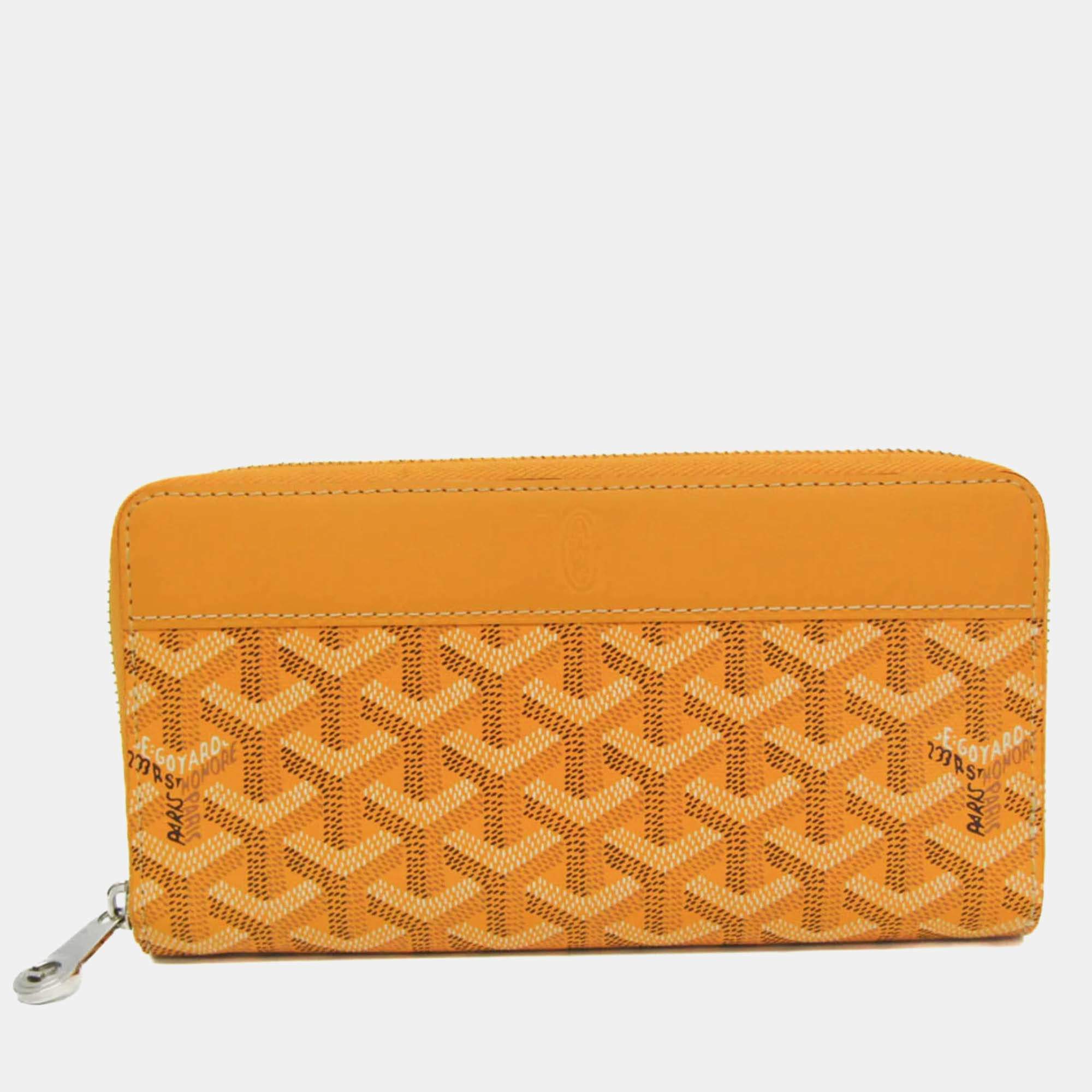Pre Owned Goyard Matignon Yellow Coated Canvas Leather Long Wallet