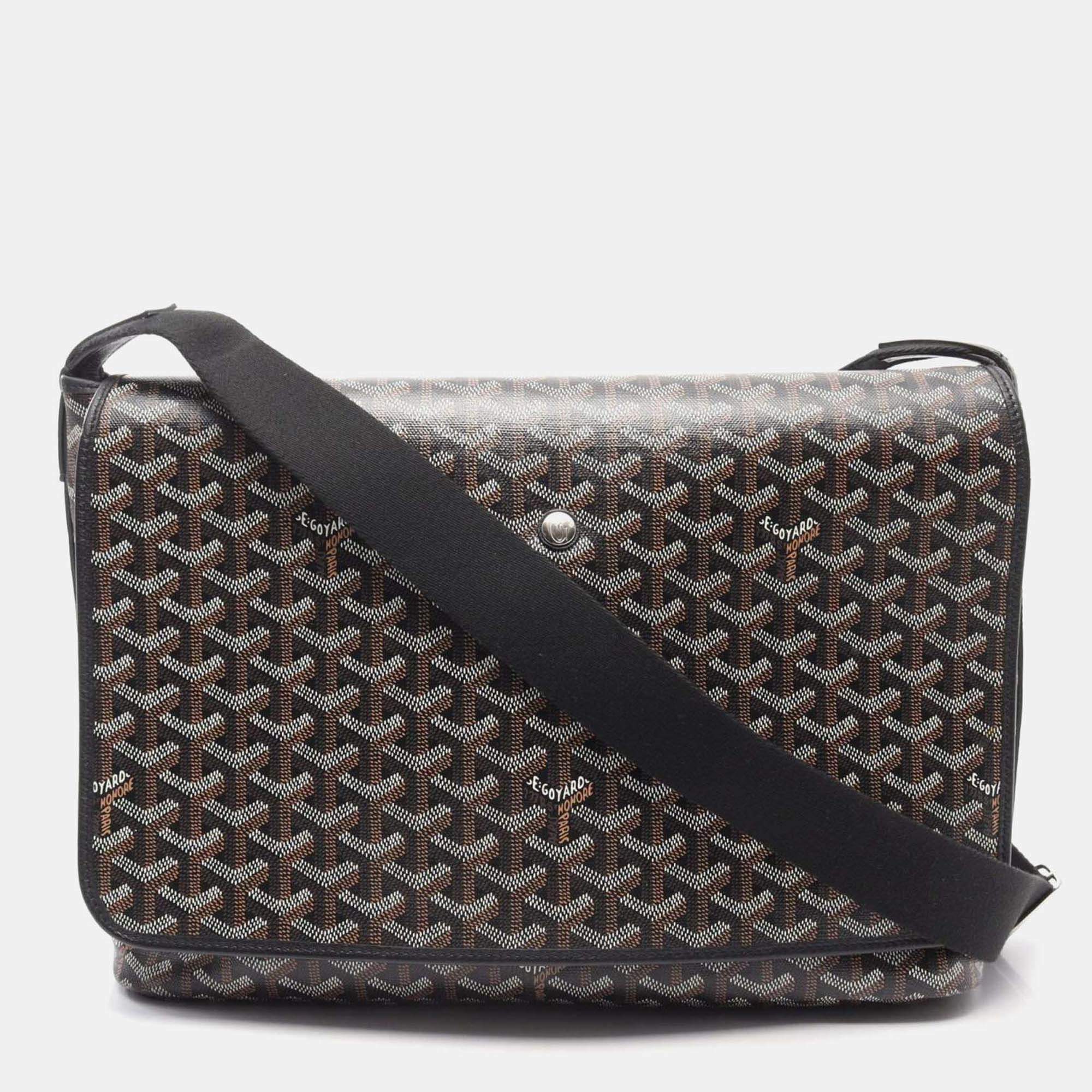 Pre Owned Goyard Capetien MM Black Multicolor Coated Canvas Leather Shoulder Bag