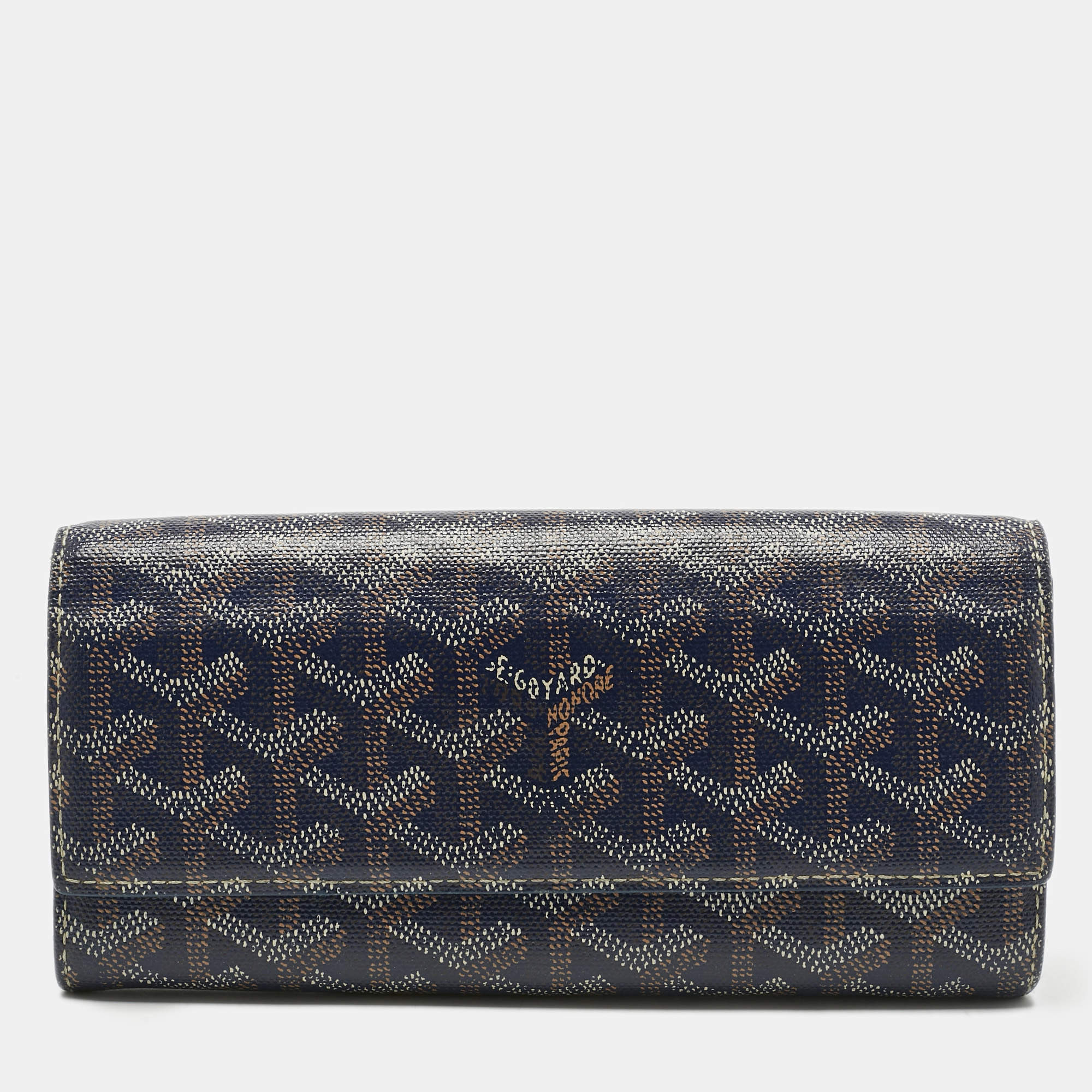 Pre Owned Goyard Navy Blue Goyardine Coated Canvas Varenne Continental Wallet