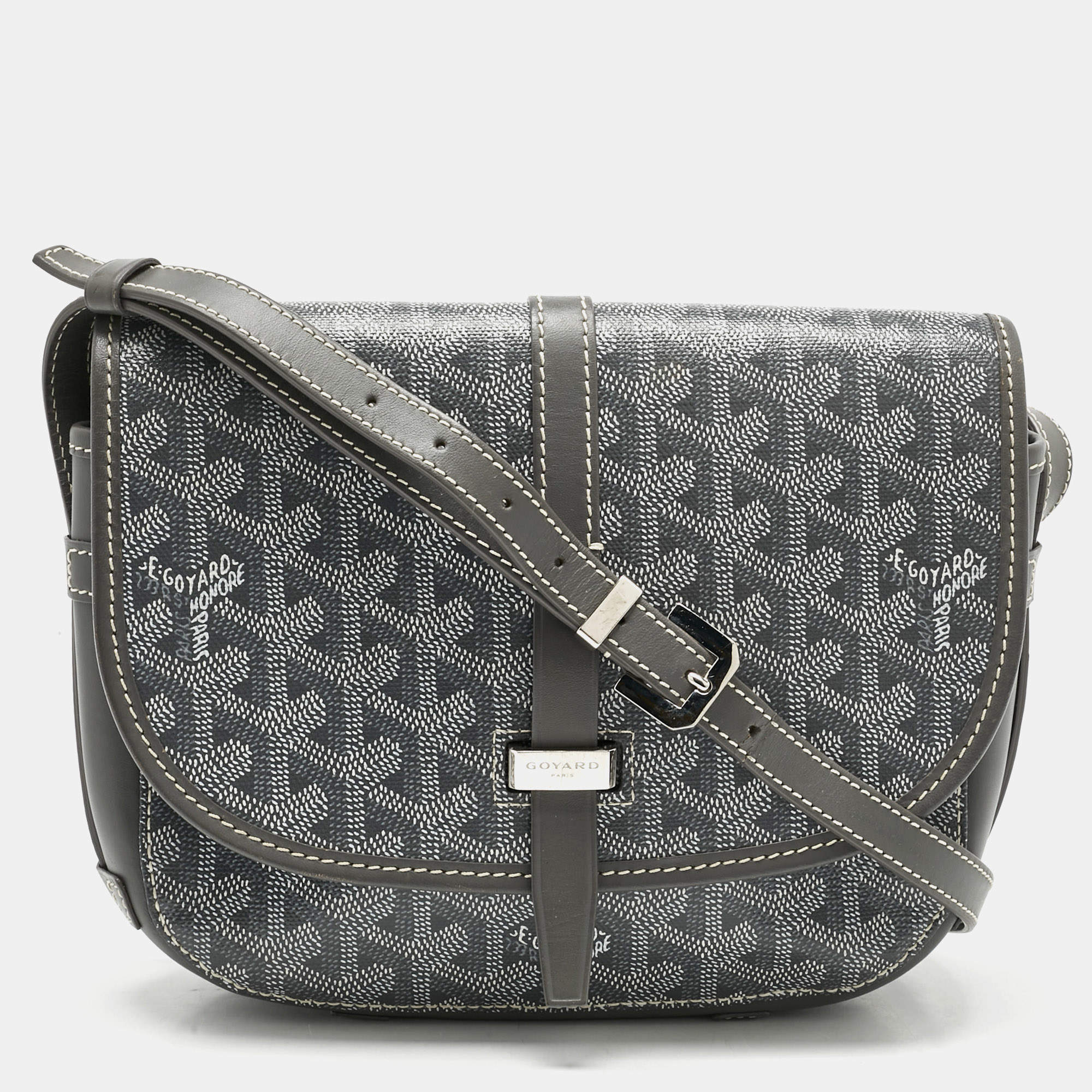 Pre Owned Goyard Grey Goyardine Coated Canvas and Leather Belvedere ll PM Bag
