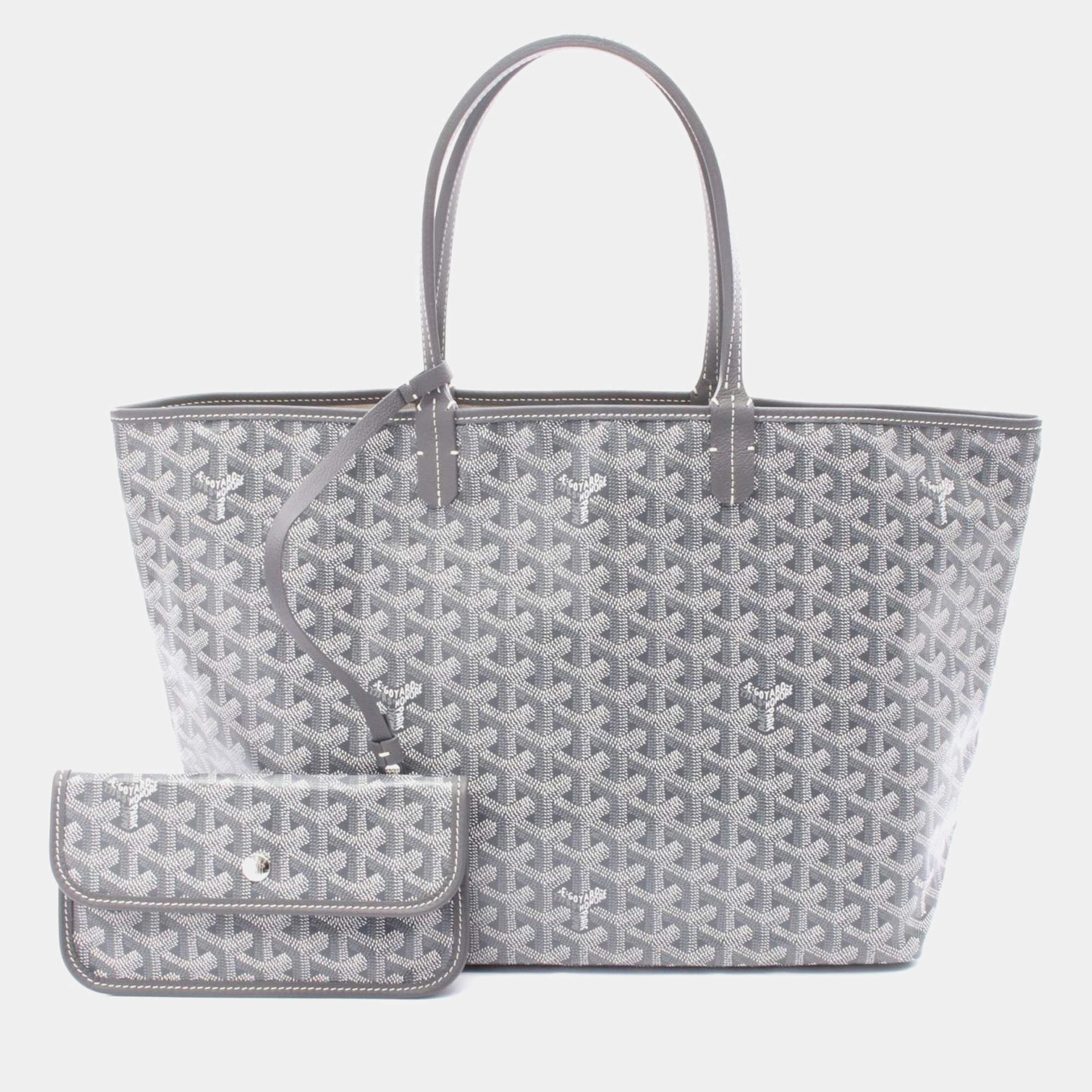 Pre Owned Goyard Saint Louis PM Grey White Coated Canvas Tote Bag