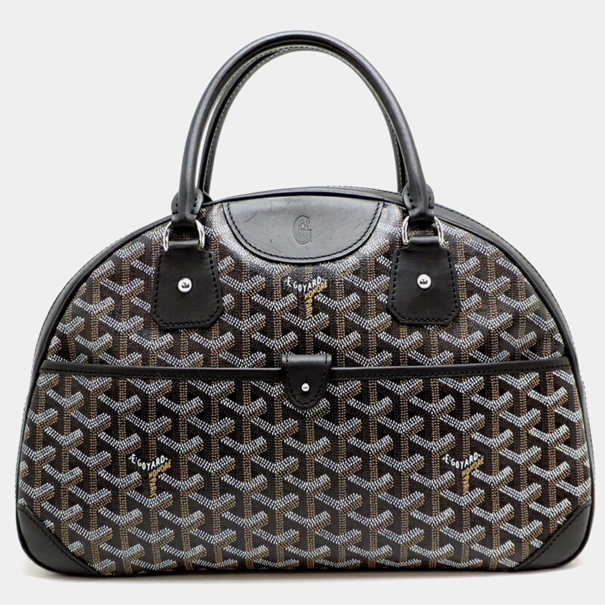Pre Owned Goyard Saint Jeanne MM Black Goyardine Canvas Boston Bag